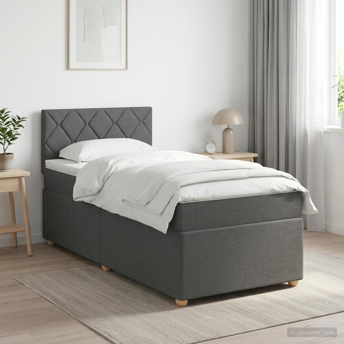 Boxmadras med topmadras Mørkegrå 90 x 190 cm Stof