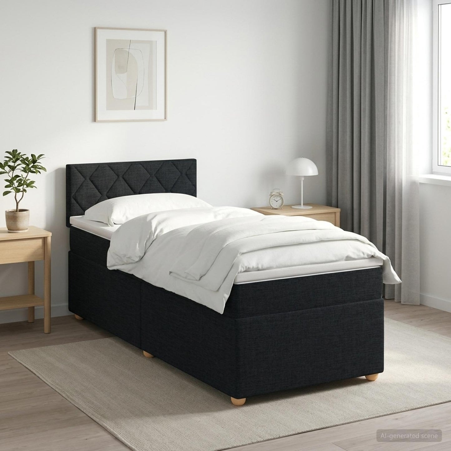 Boxmadras med topmadras med hovedgærde Sort 80 x 200 cm Stof