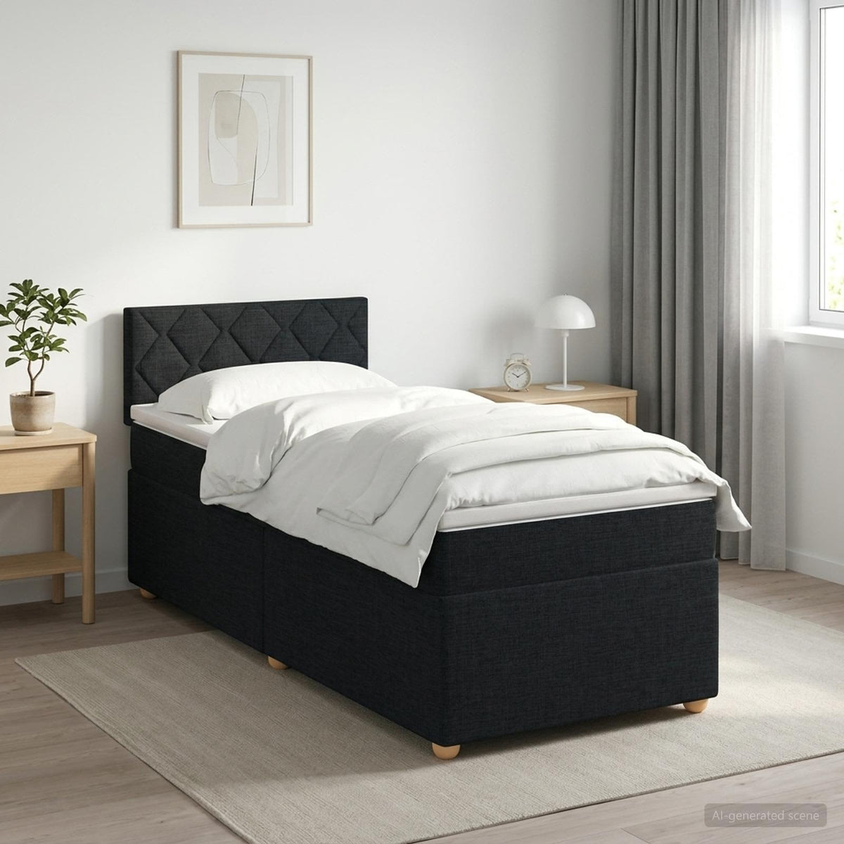 Boxmadras med topmadras med hovedgærde Sort 90 x 190 cm Stof