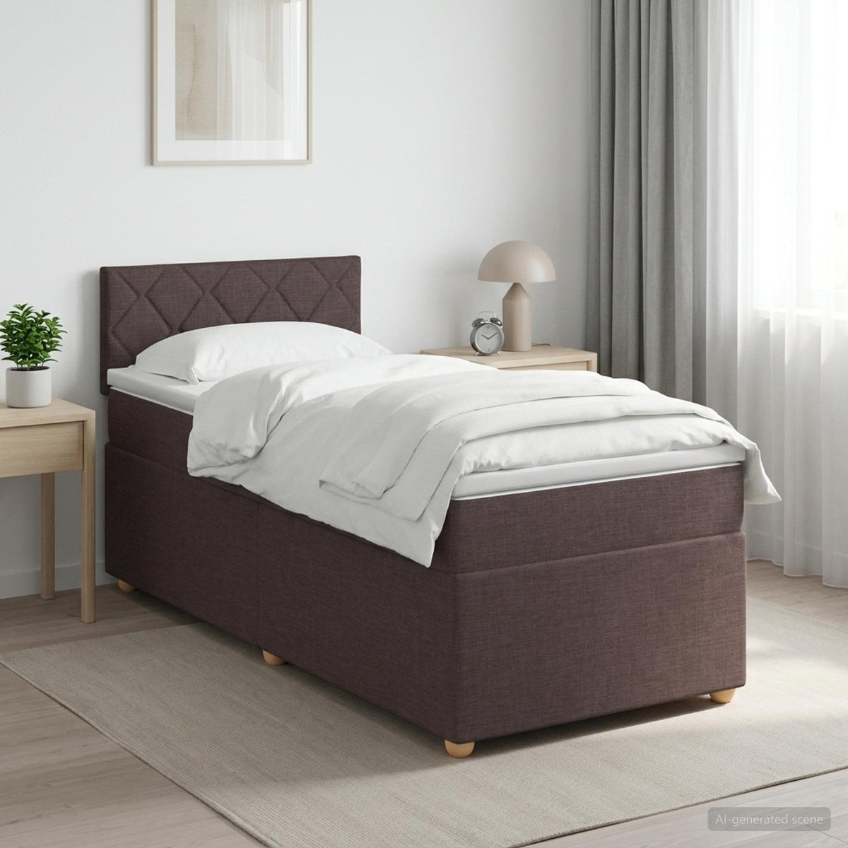 Boxmadras med topmadras Mørk Brun 90 x 190 cm Stof