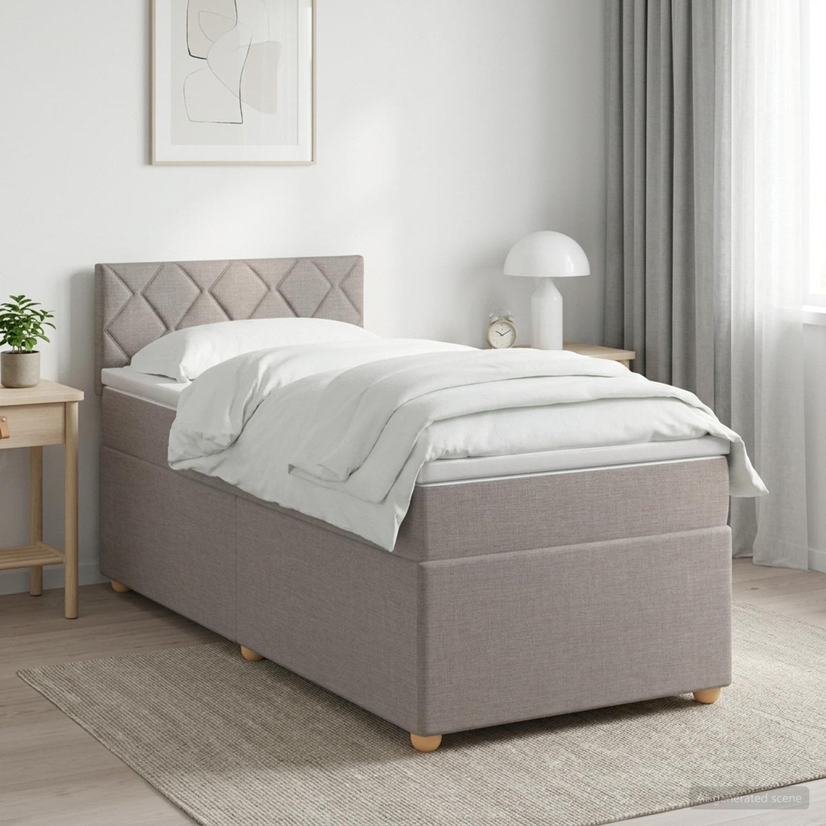 Boxmadras med topmadras med hovedgærde Gråbrun 90 x 200 cm Stof