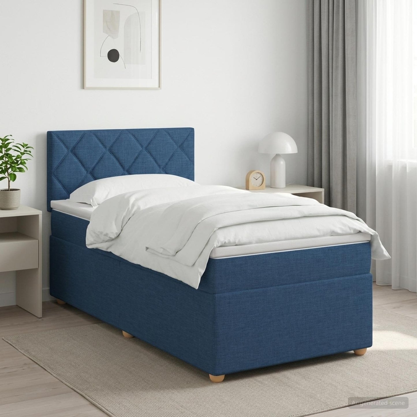 Boxmadras med topmadras med hovedgærde Blå 90 x 200 cm Stof