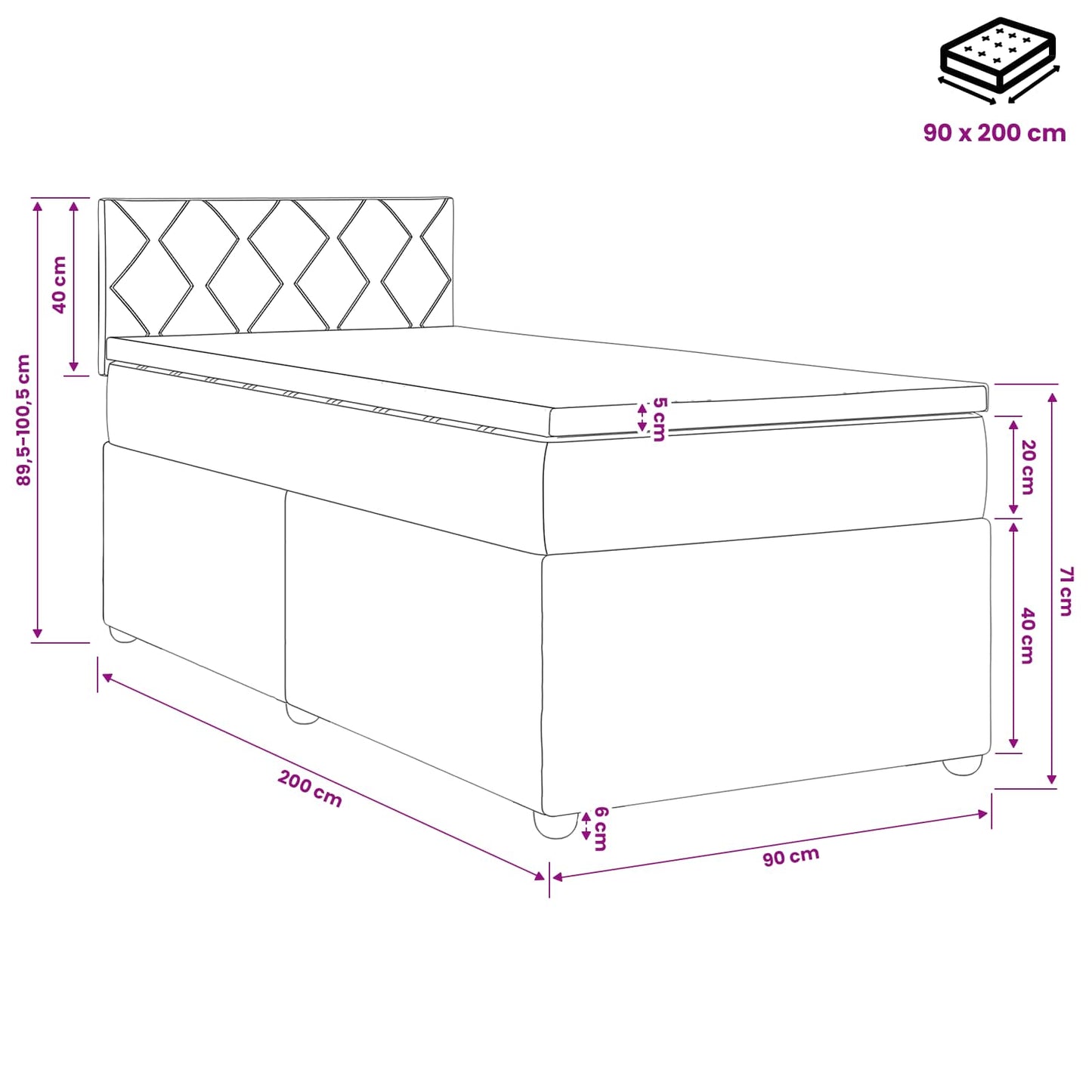 Boxmadras med topmadras Cremefarvet 90 x 200 cm Stof