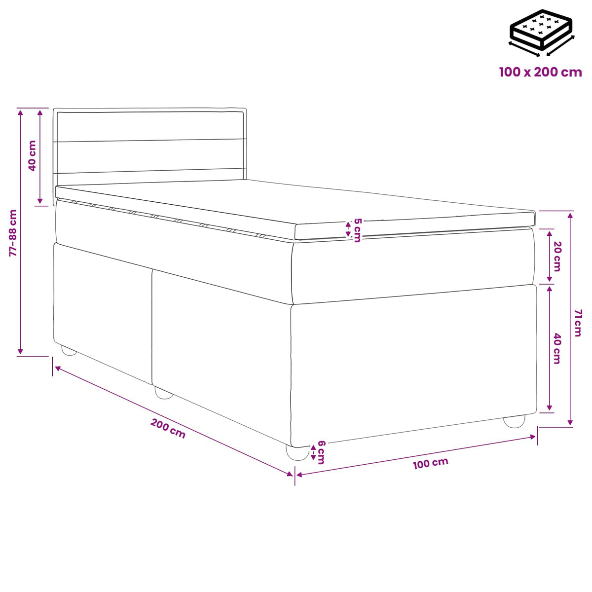 Boxmadras med topmadras Cremefarvet 100 x 200 cm Stof