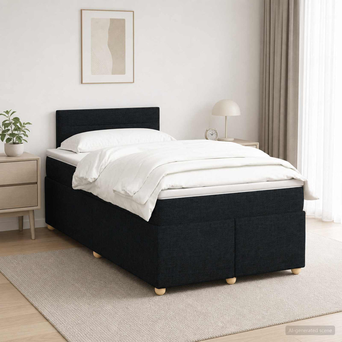 Boxmadras med topmadras med hovedgærde Sort 120 x 190 cm Stof