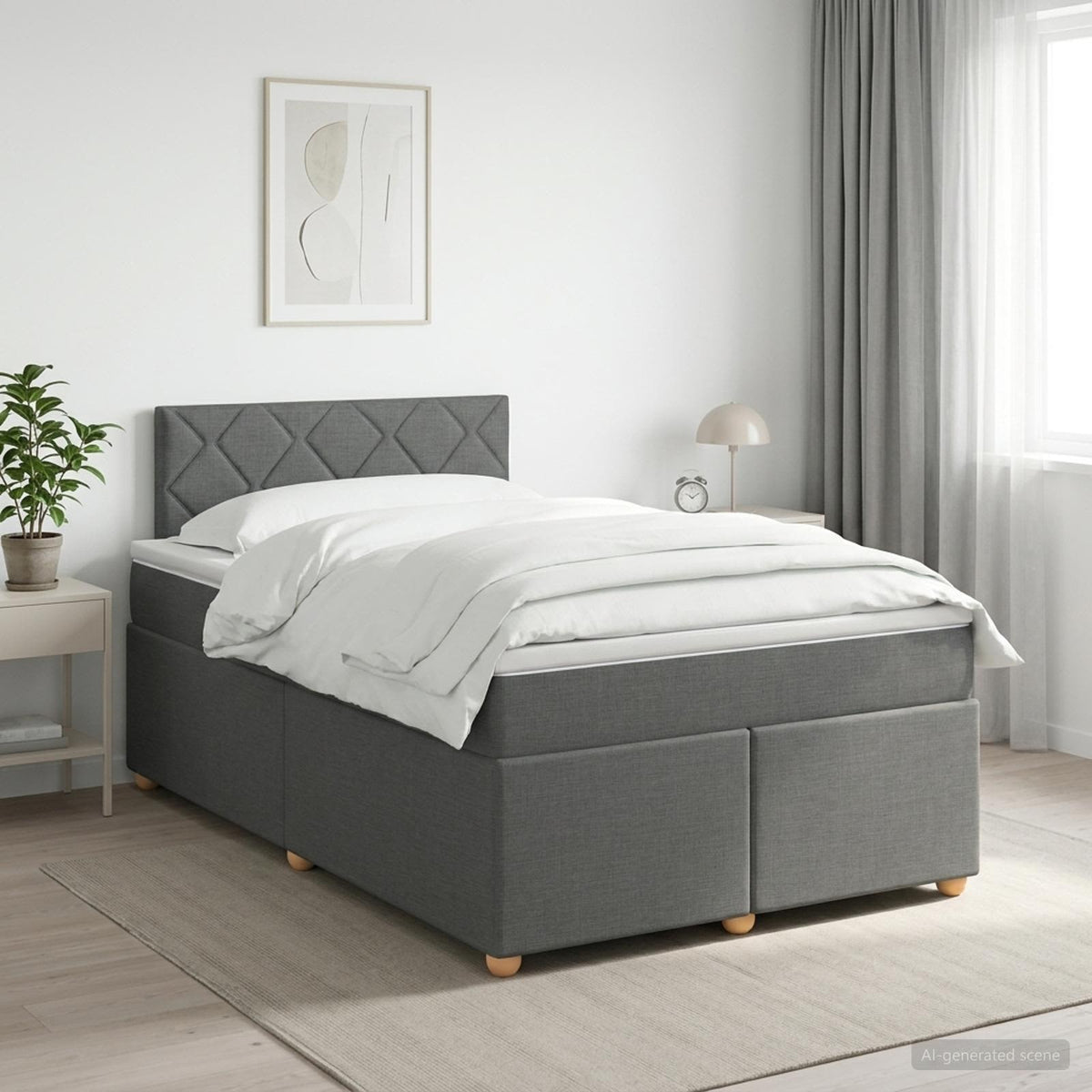 Boxmadras med topmadras Mørkegrå 120 x 190 cm Stof