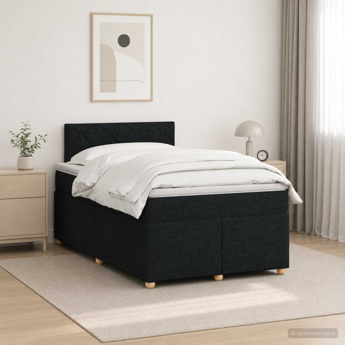 Boxmadras med topmadras med hovedgærde Sort 120 x 200 cm Stof