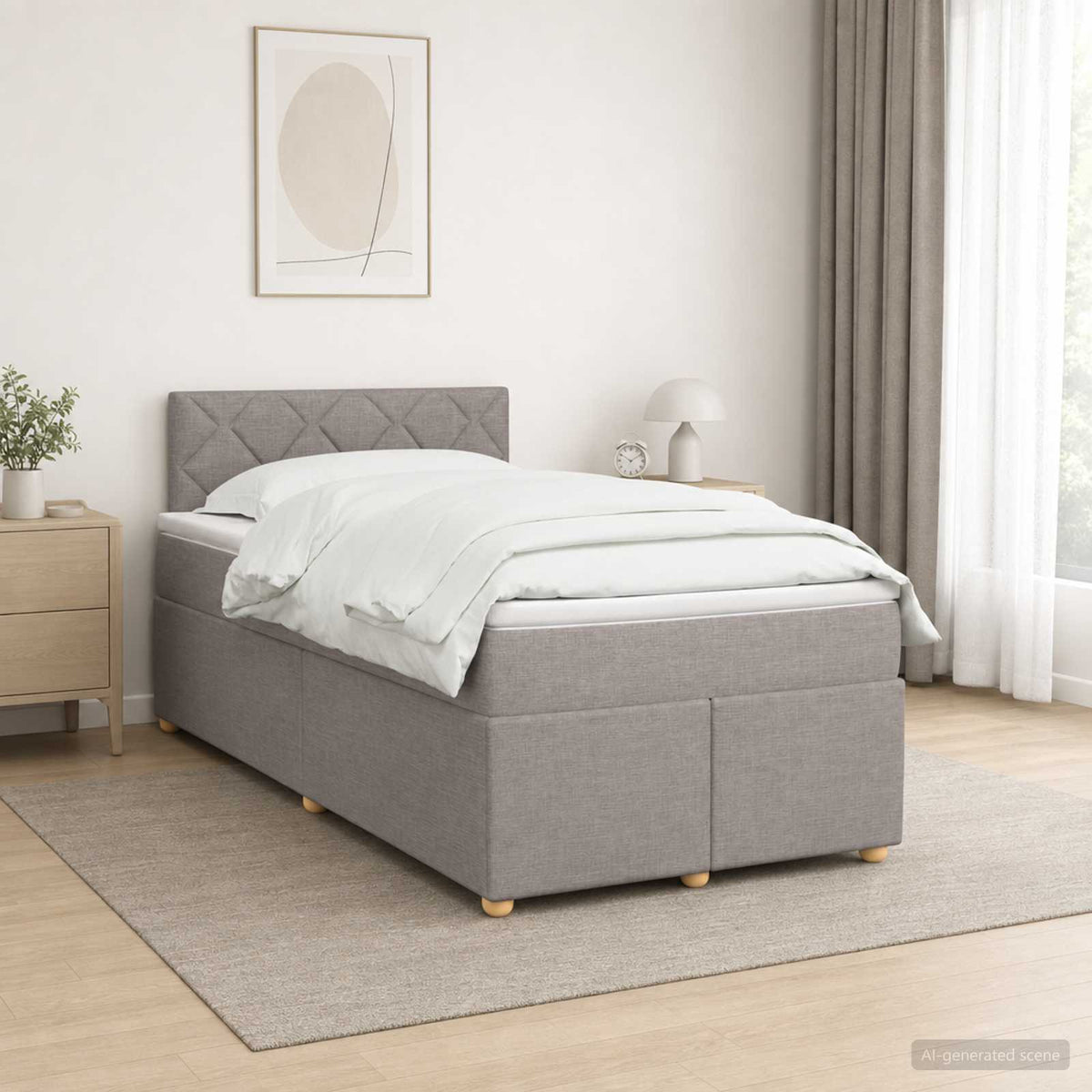 Boxmadras med topmadras Gråbrun 120 x 190 cm Stof