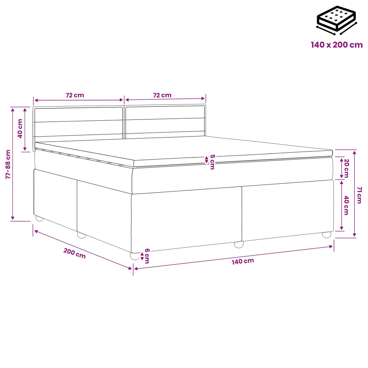 Boxmadras med topmadras Mørk Brun 140 x 200 cm Stof
