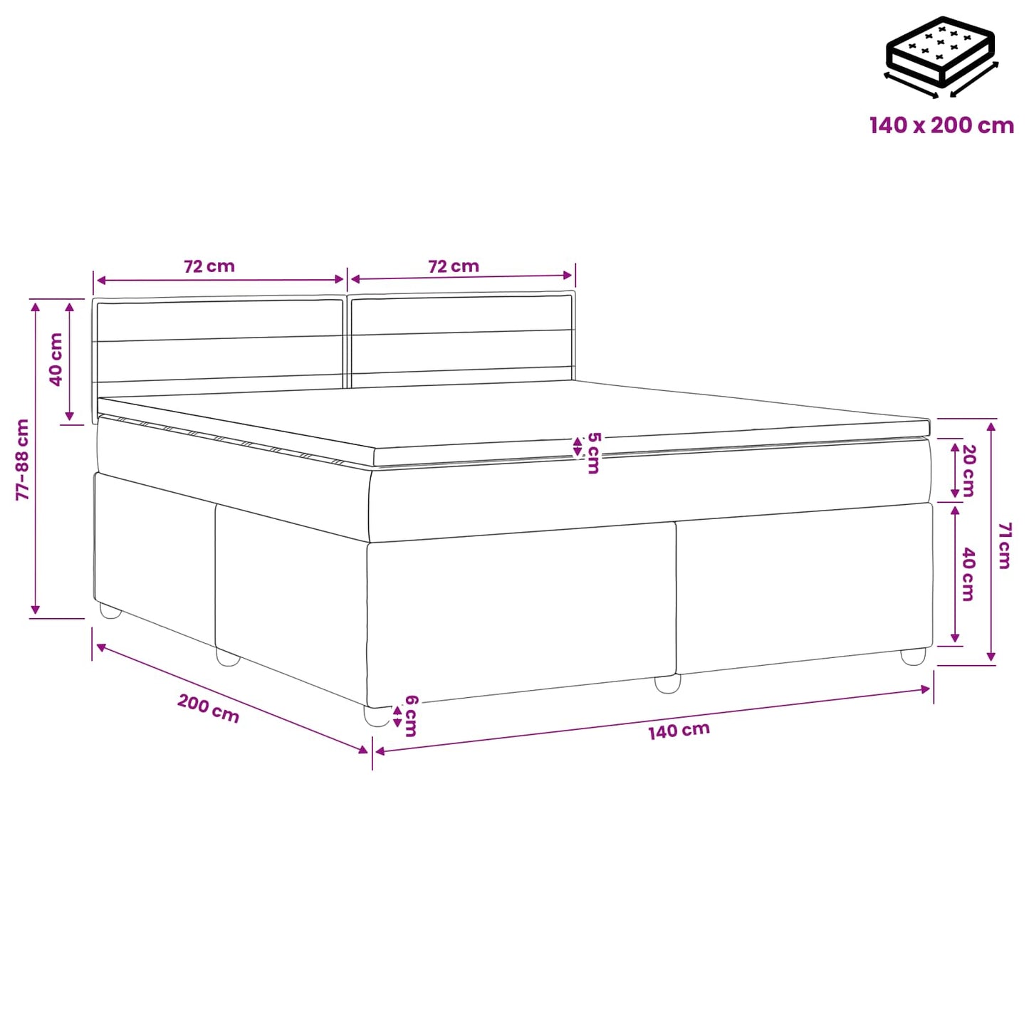 Boxmadras med topmadras Gråbrun 140 x 200 cm Stof