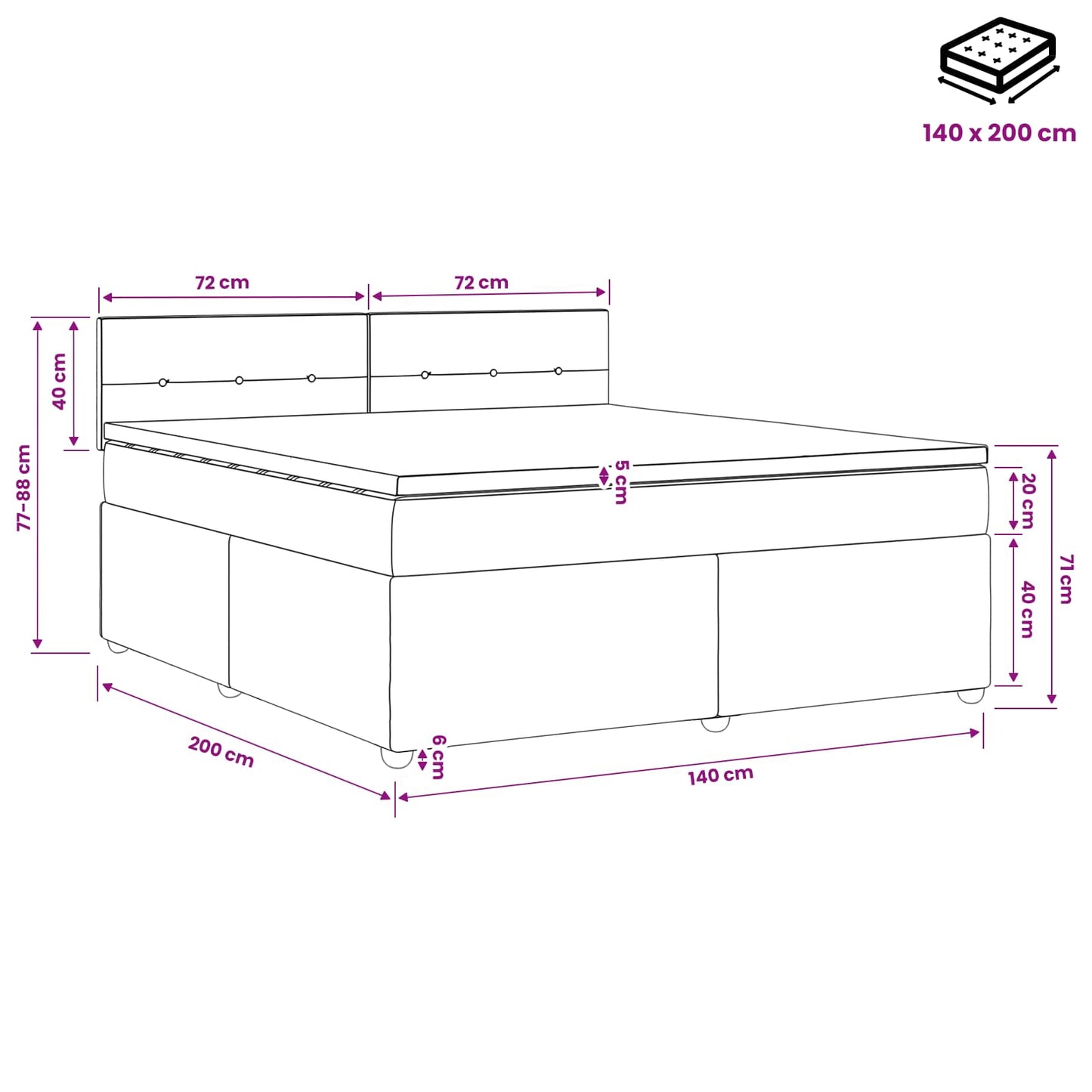 Boxmadras med topmadras Mørk Brun 140 x 200 cm Stof