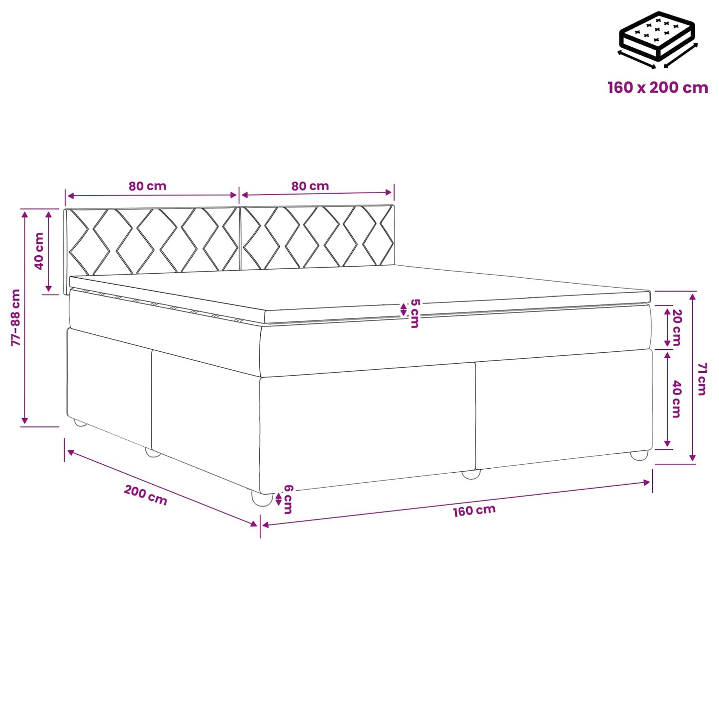 Boxmadras med topmadras Lysegrå 160 x 200 cm Stof