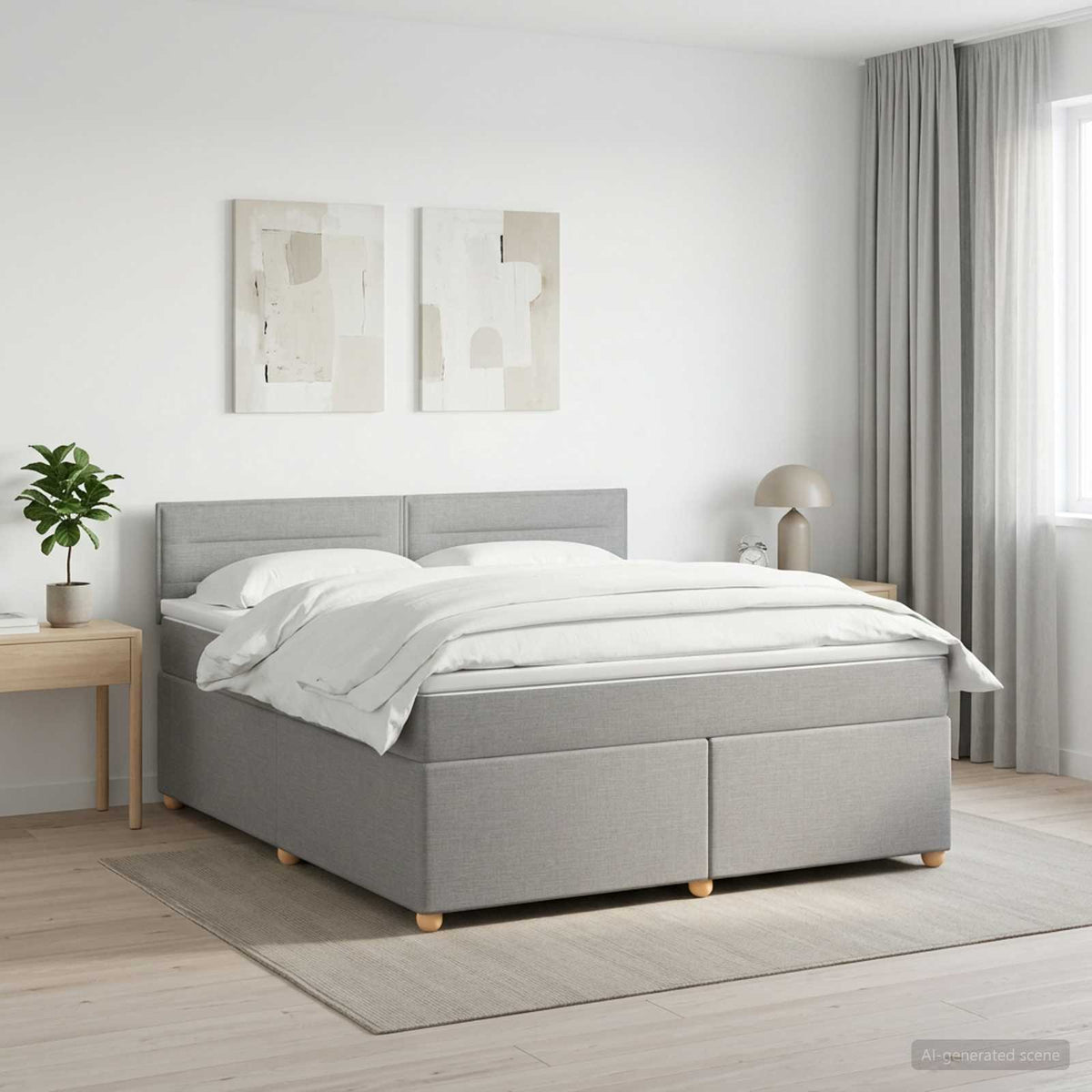 Boxmadras med topmadras Lysegrå 140 x 190 cm Stof