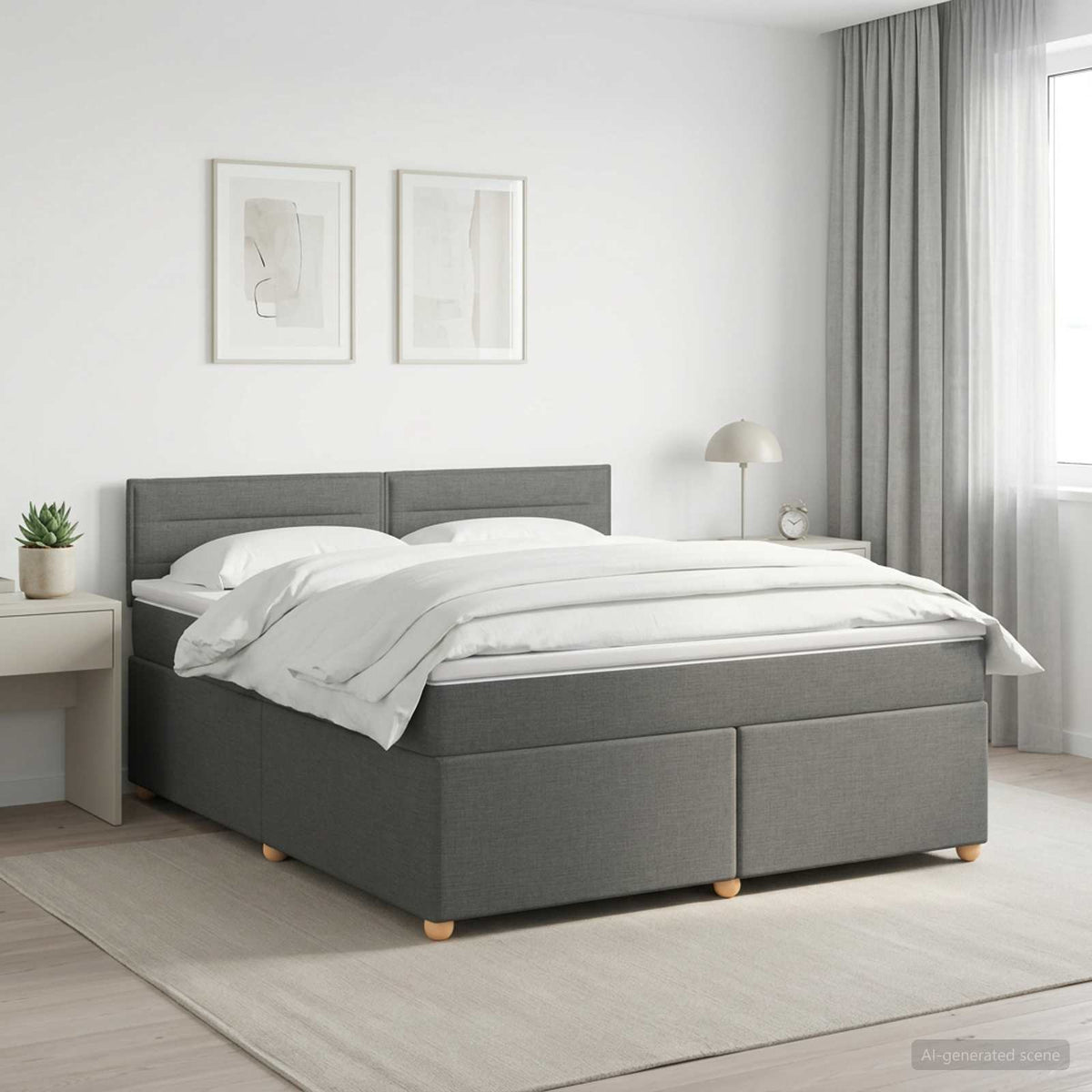 Boxmadras med topmadras Mørkegrå 140 x 190 cm Stof