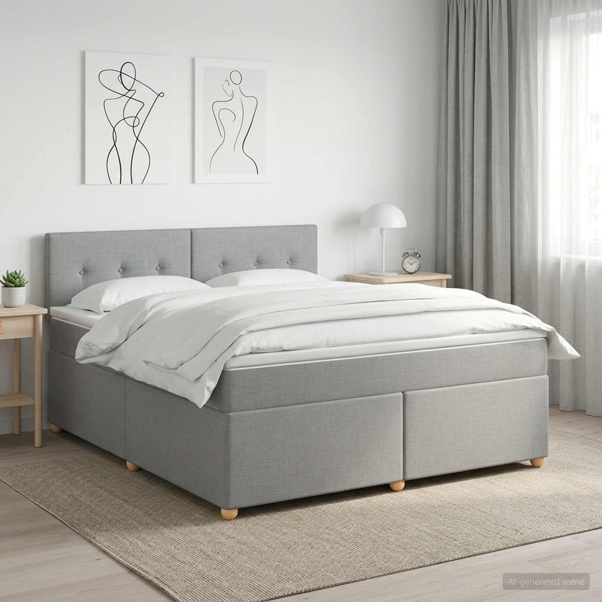 Boxmadras med topmadras Lysegrå 140 x 190 cm Stof