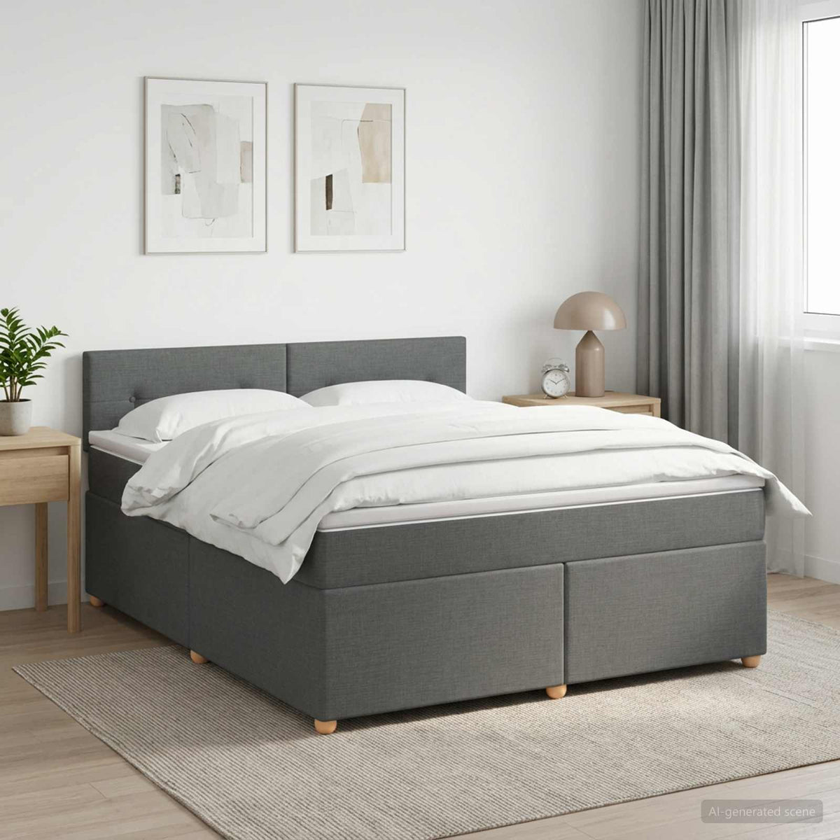 Boxmadras med topmadras Mørkegrå 140 x 190 cm Stof