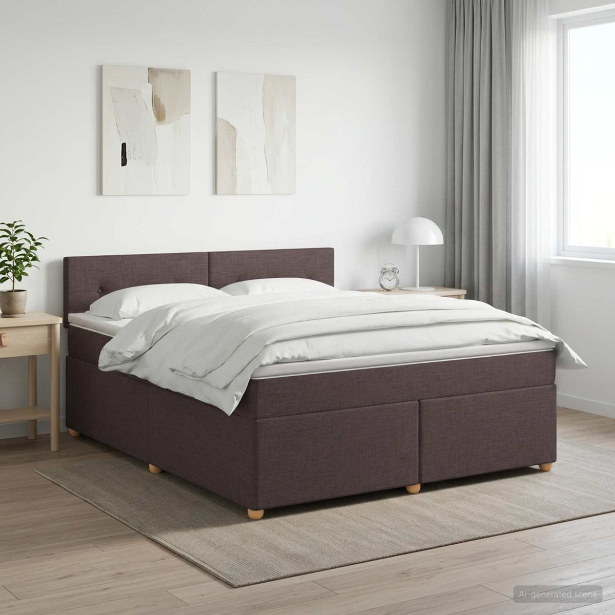 Boxmadras med topmadras Mørk Brun 160 x 200 cm Stof