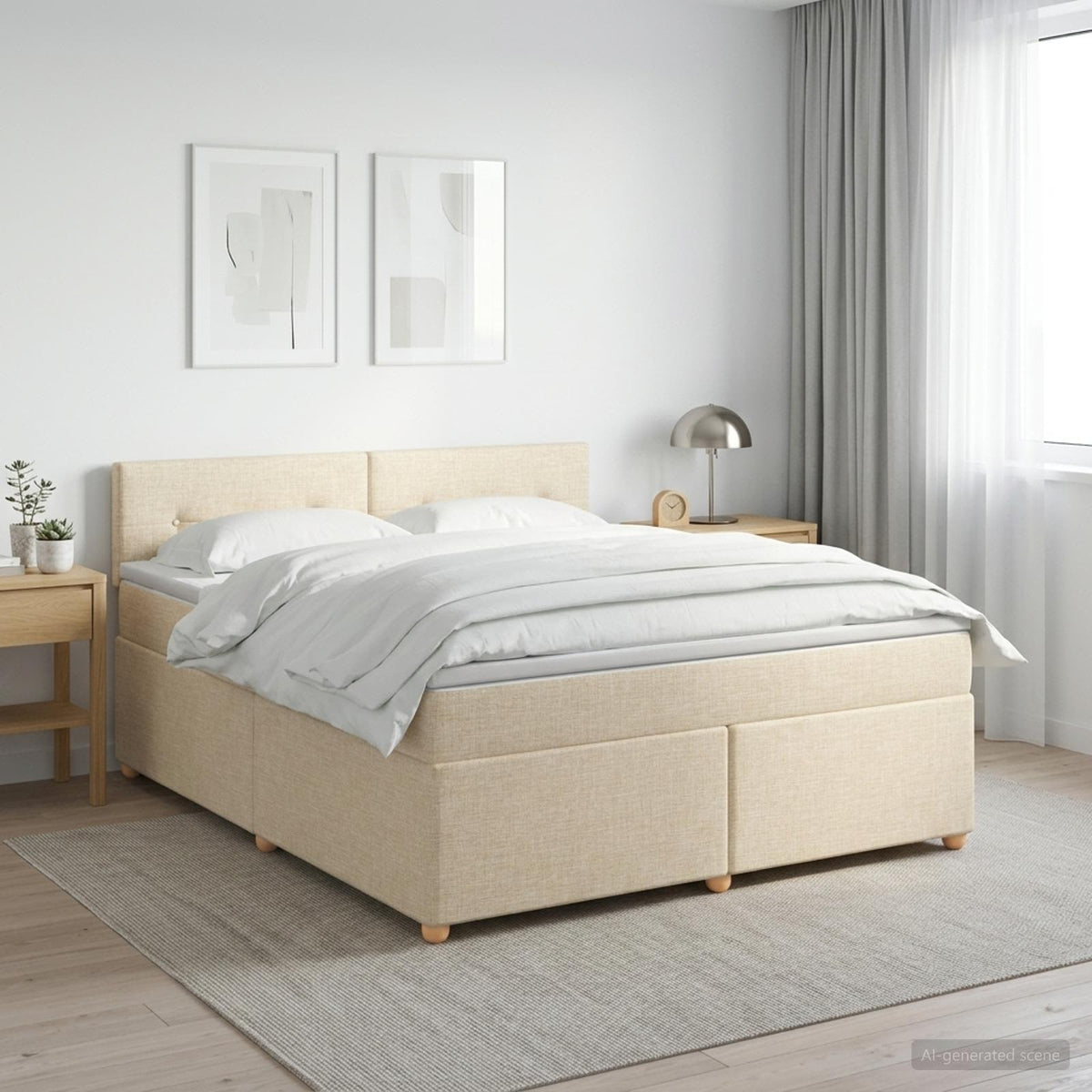 Boxmadras med topmadras Cremefarvet 180 x 200 cm Stof