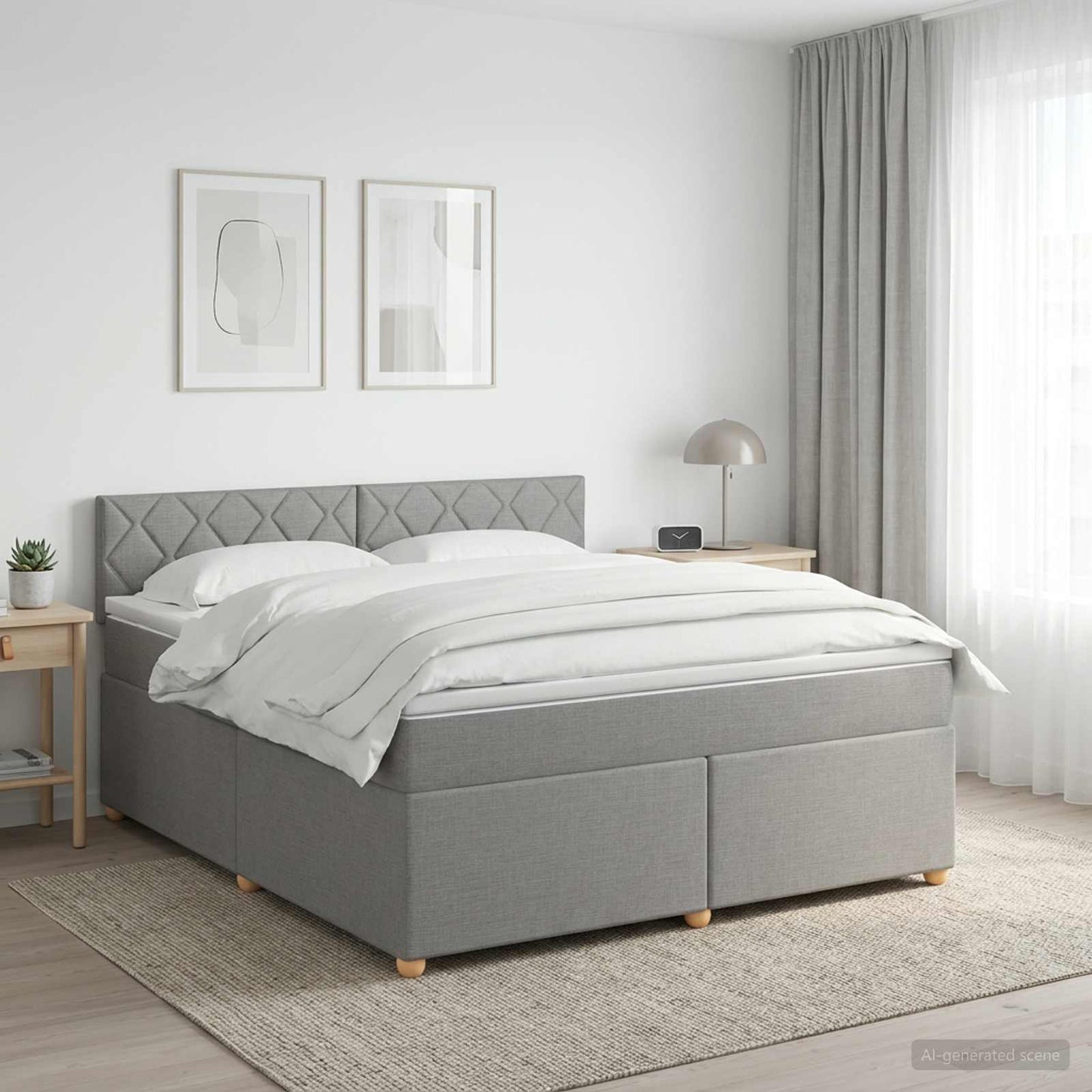Boxmadras med topmadras Lysegrå 140 x 190 cm Stof
