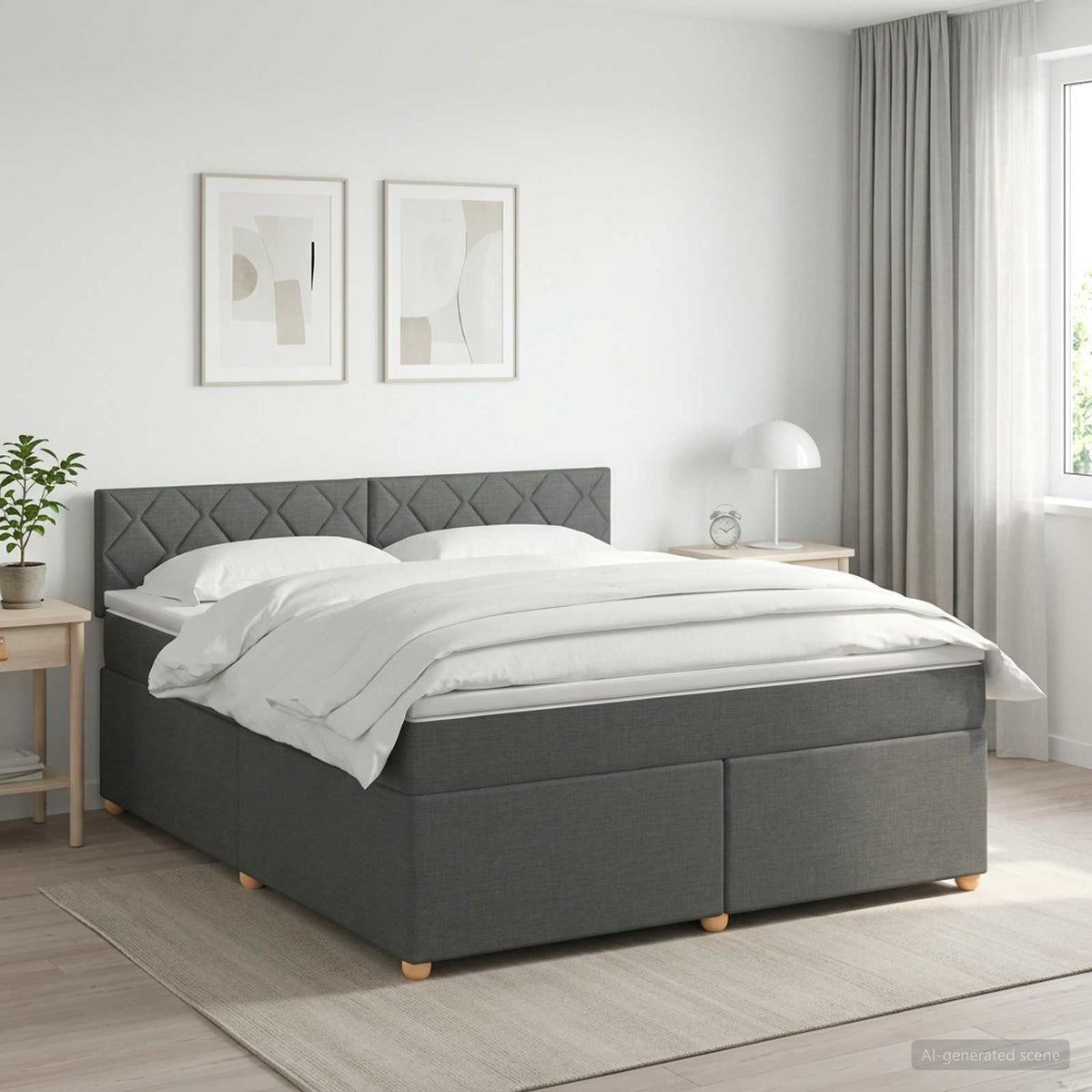 Boxmadras med topmadras Mørkegrå 180 x 200 cm Stof