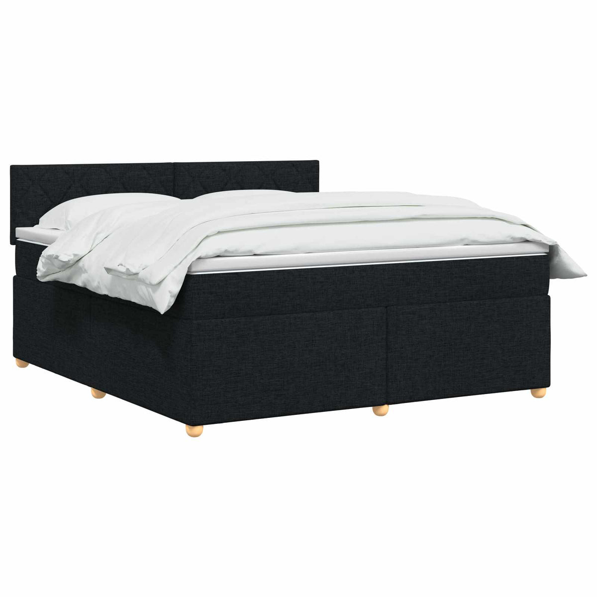 Boxmadras med topmadras med hovedgærde Sort 180 x 200 cm Stof