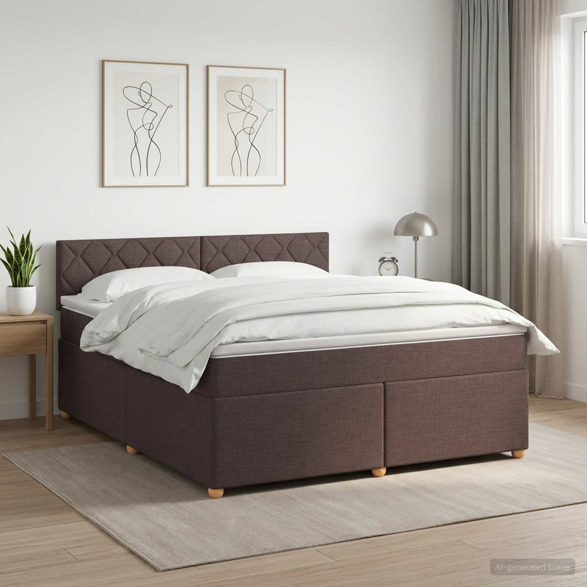 Boxmadras med topmadras Mørk Brun 140 x 200 cm Stof