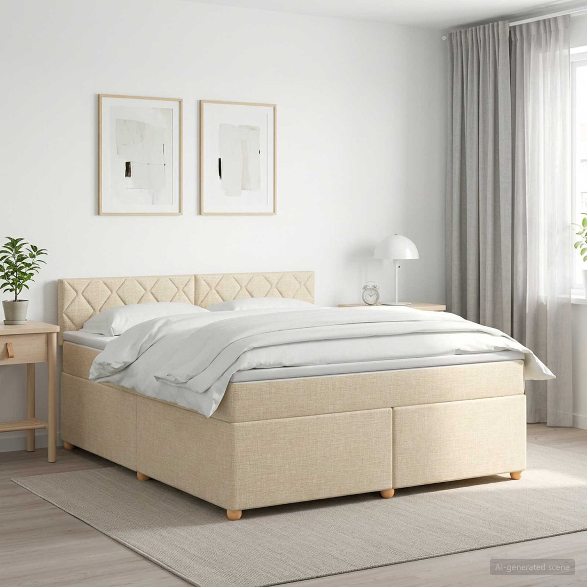 Boxmadras med topmadras Cremefarvet 180 x 200 cm Stof