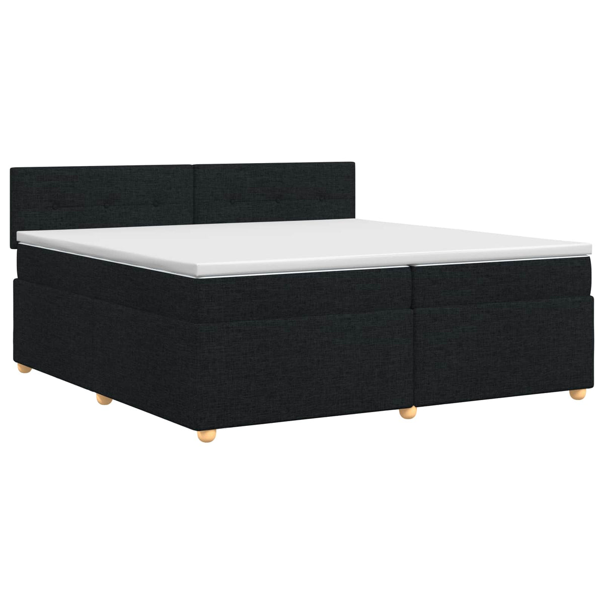Boxmadras med topmadras med hovedgærde Sort 200 x 200 cm Stof