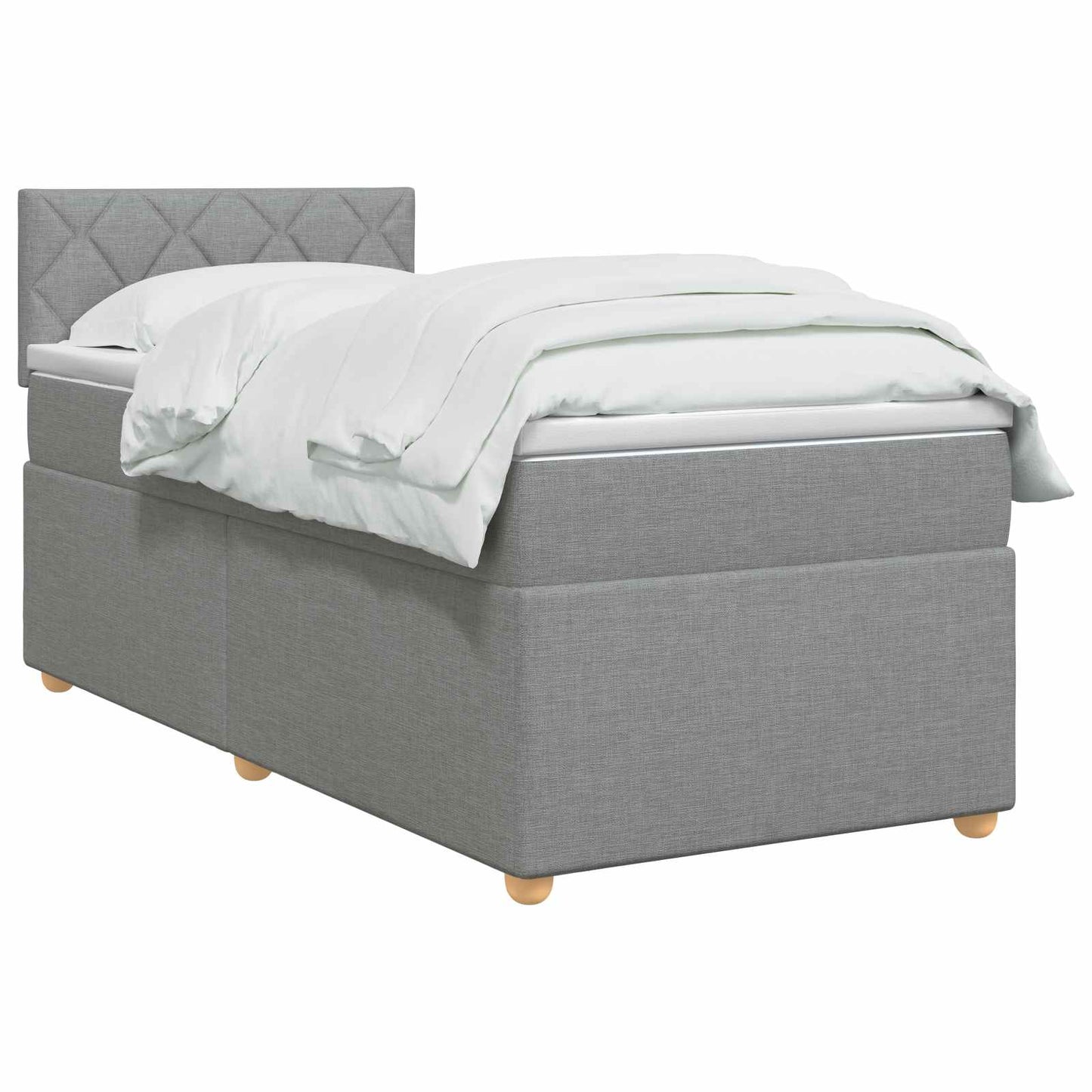 Boxmadras med topmadras med hovedgærde Lysegrå 90 x 190 cm Stof