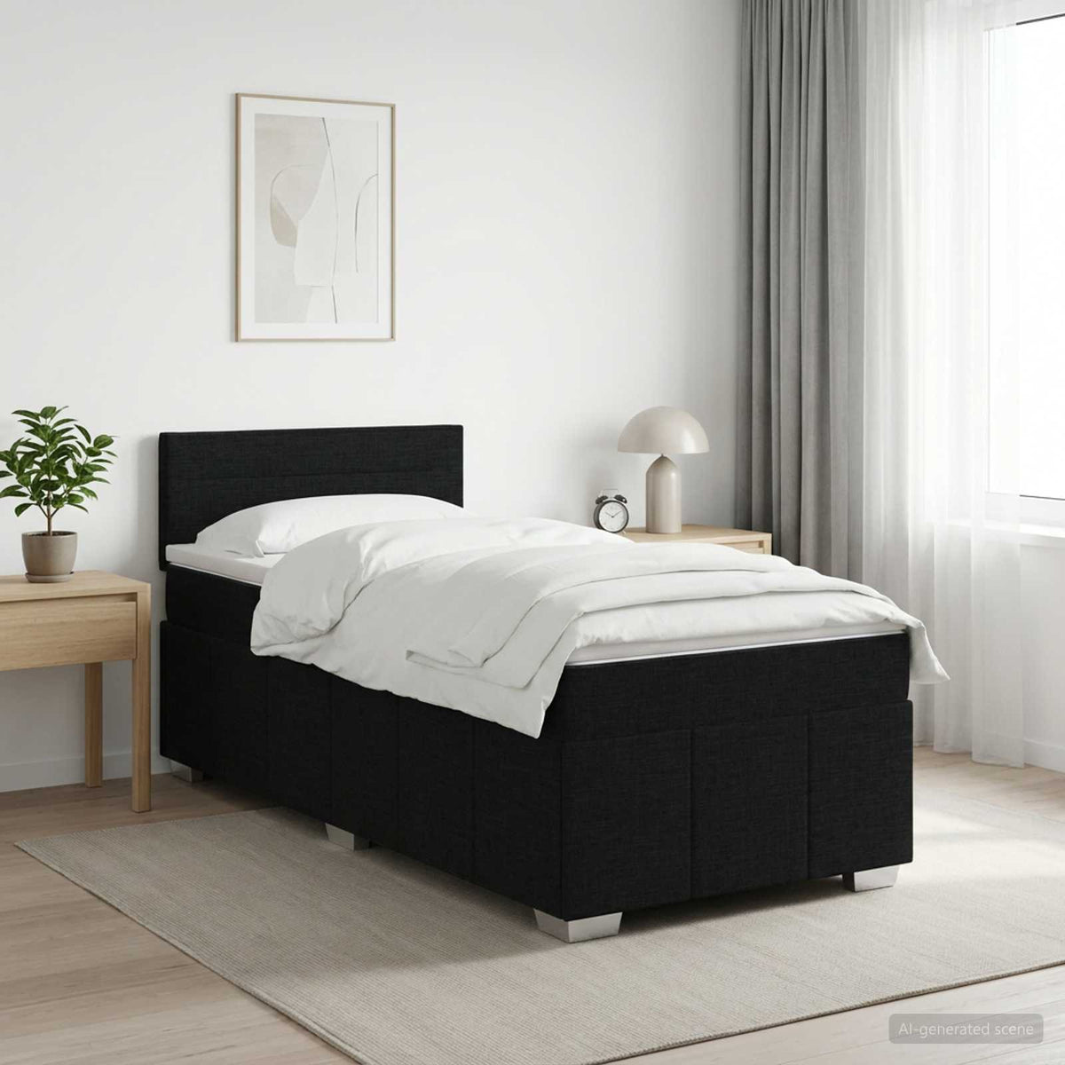 Boxmadras med topmadras med hovedgærde Sort 90 x 190 cm Stof