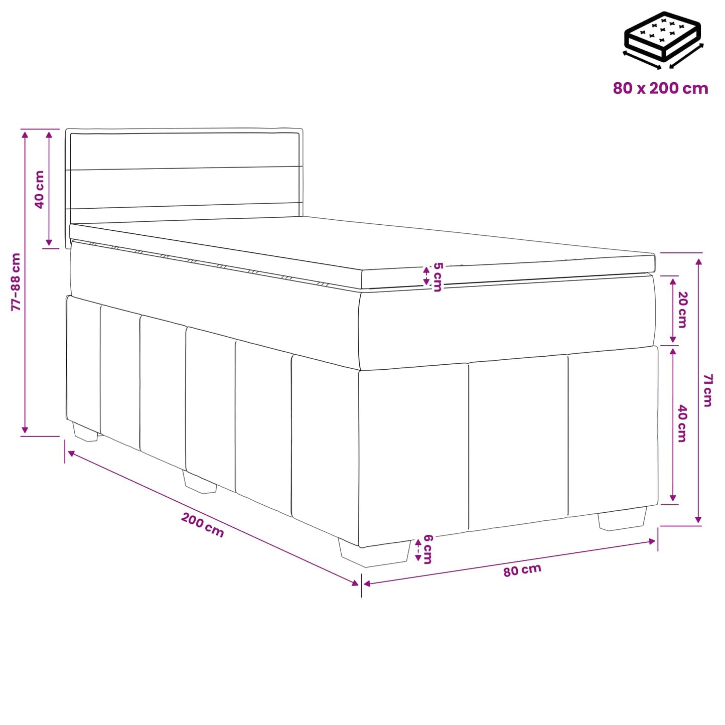 Boxmadras med topmadras Cremefarvet 80 x 200 cm Stof