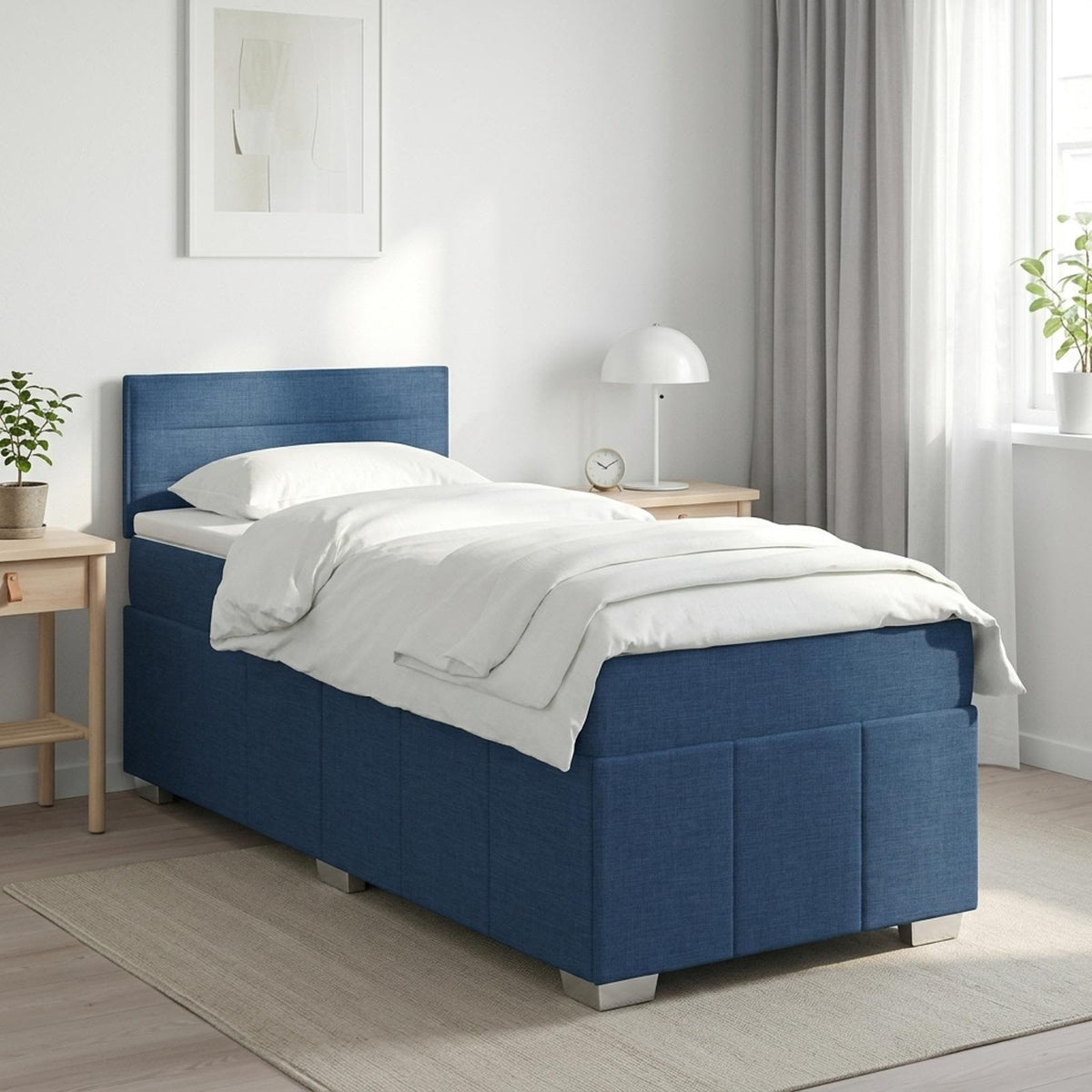 vidaXL Boxmadras med topmadras med hovedgærde Blå 100 x 200 cm Stof