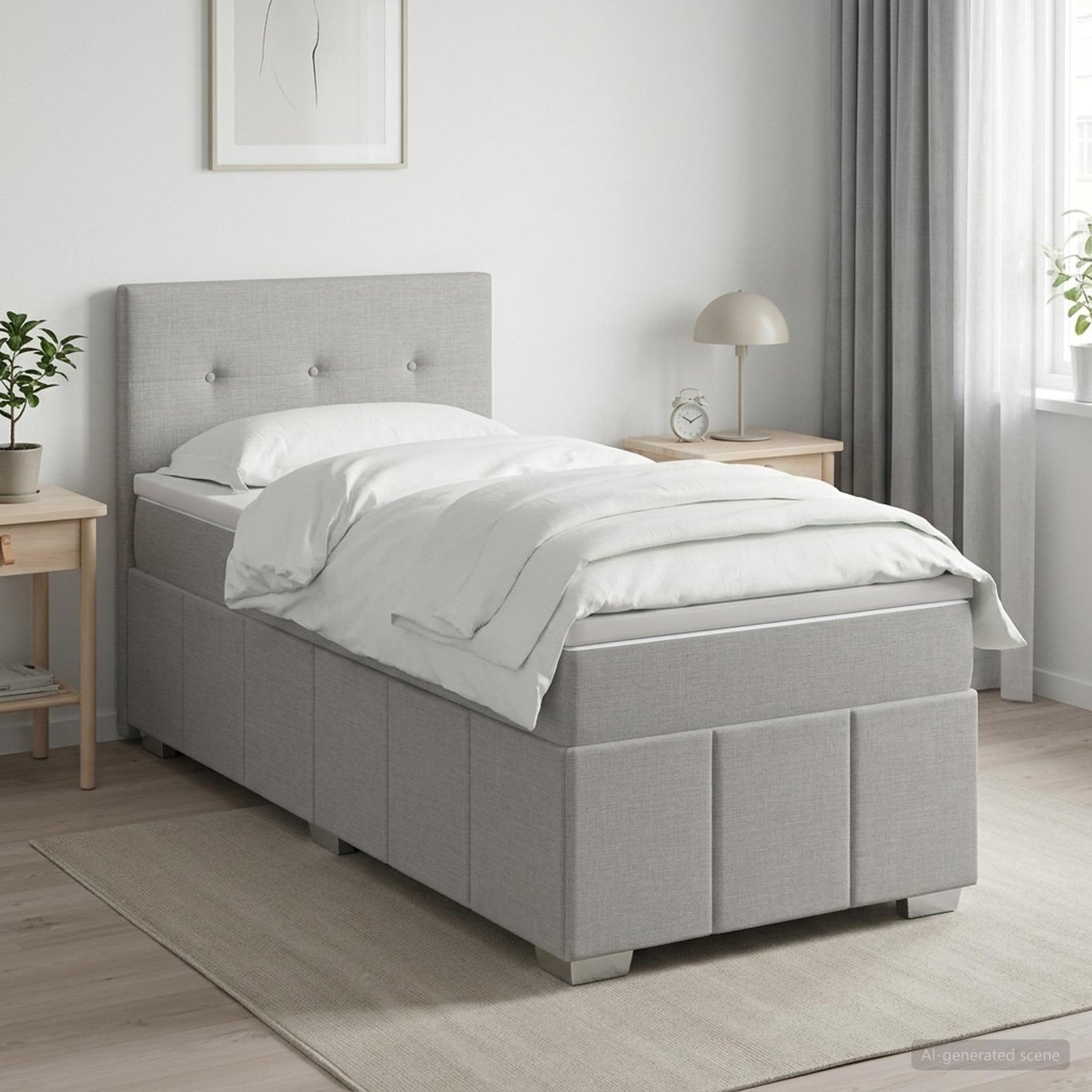 Boxmadras med topmadras med hovedgærde Lysegrå 90 x 190 cm Stof