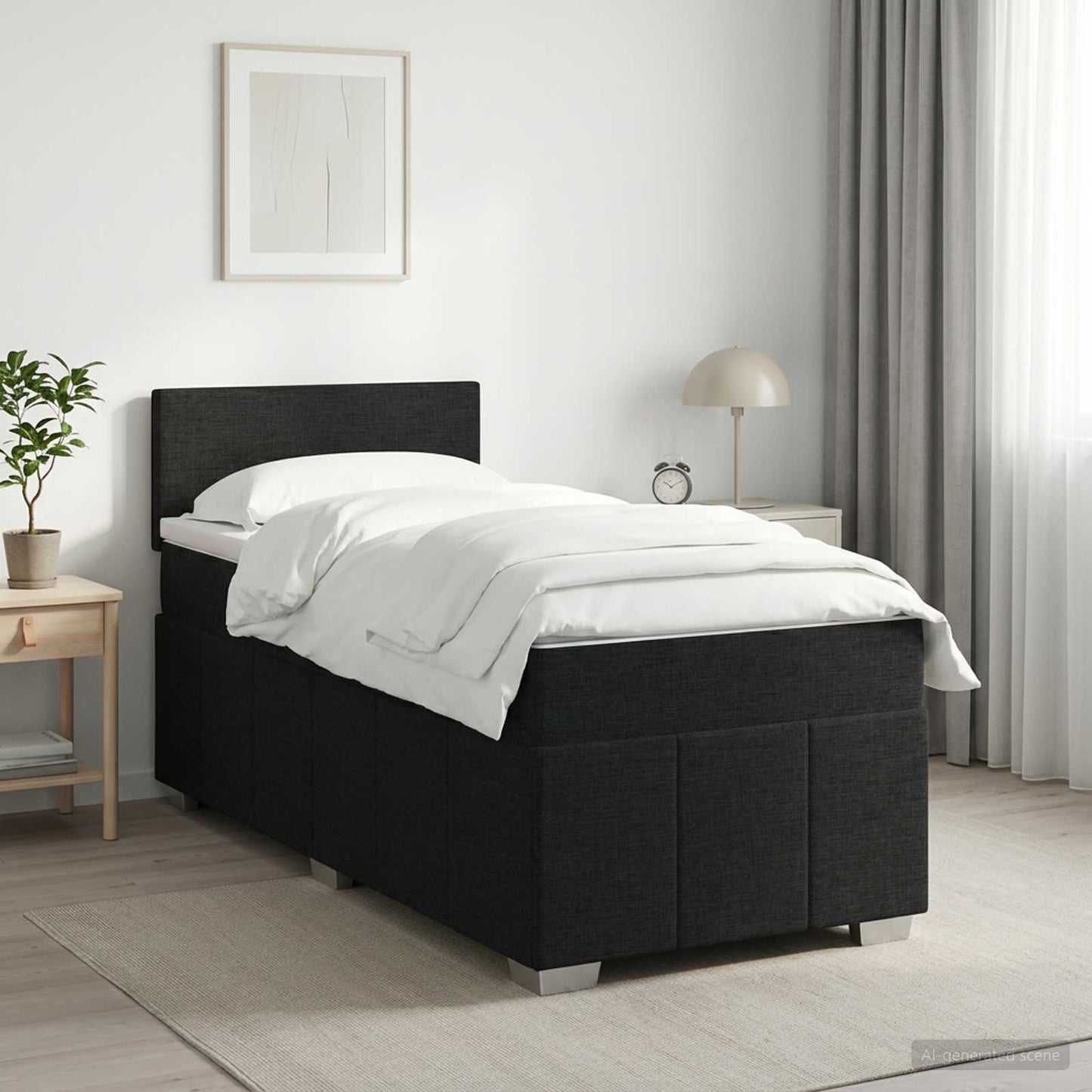 Boxmadras med topmadras med hovedgærde Sort 80 x 200 cm Stof