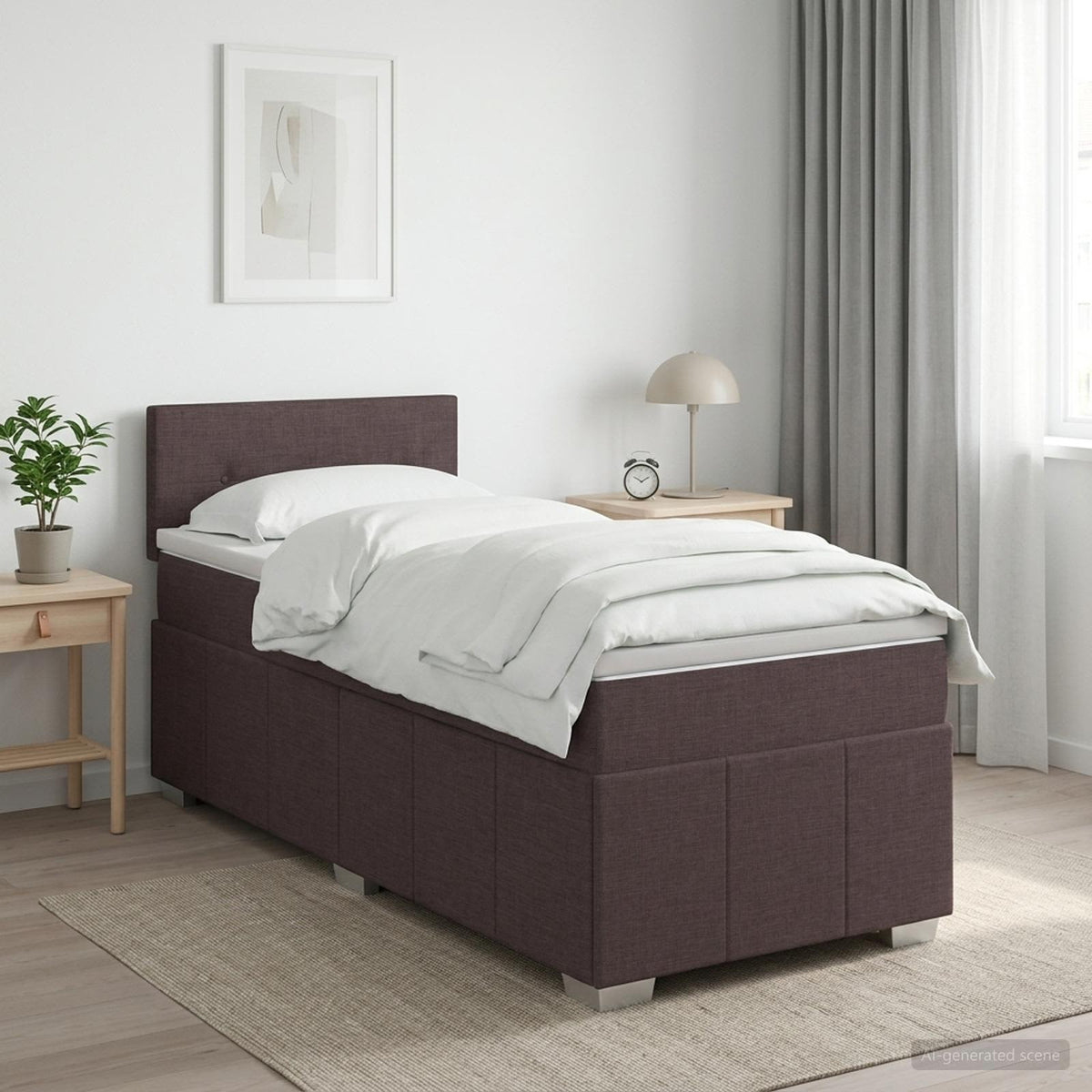 Boxmadras med topmadras Mørk Brun 90 x 200 cm Stof