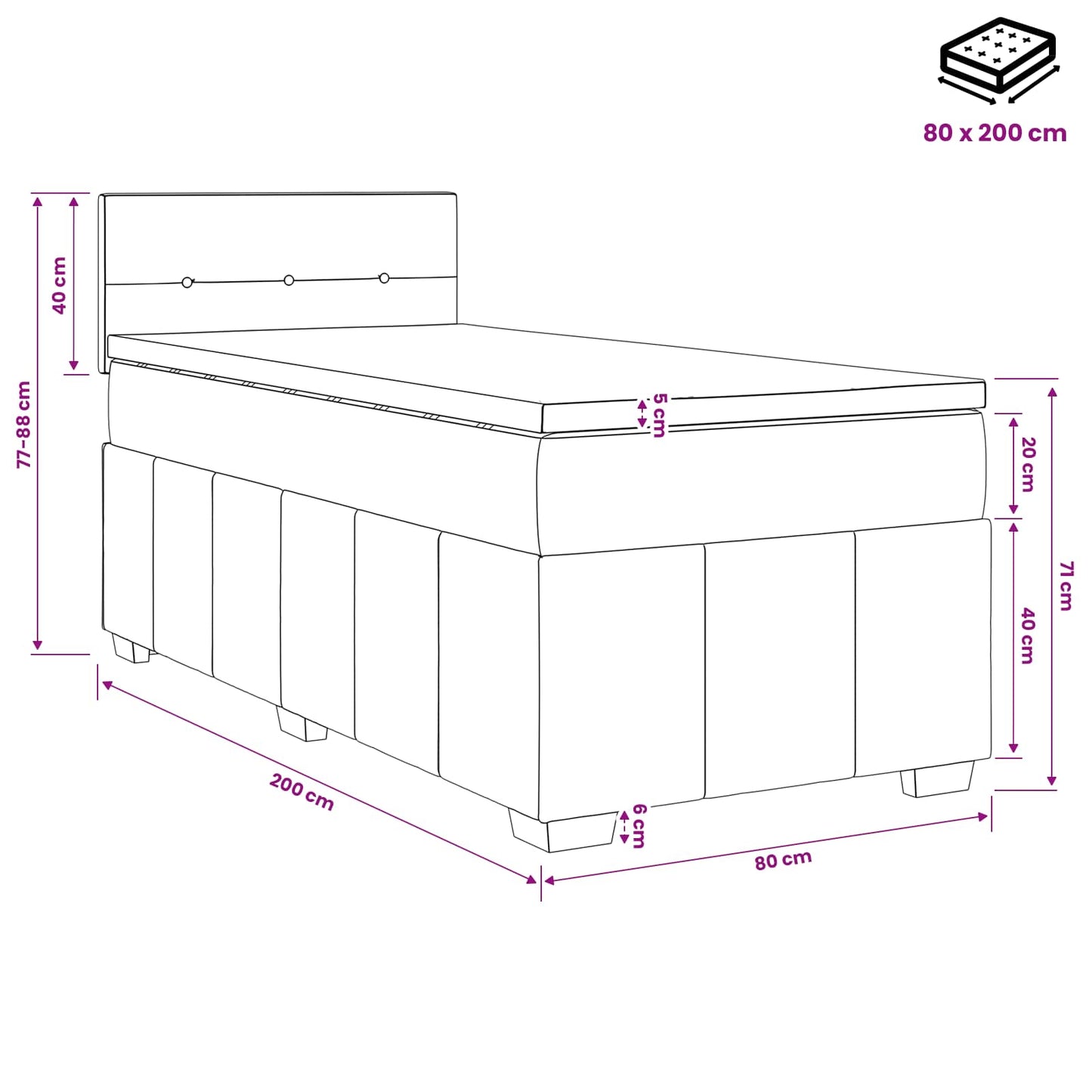 Boxmadras med topmadras Cremefarvet 80 x 200 cm Stof