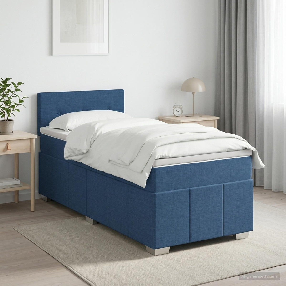 Boxmadras med topmadras med hovedgærde Blå 90 x 200 cm Stof