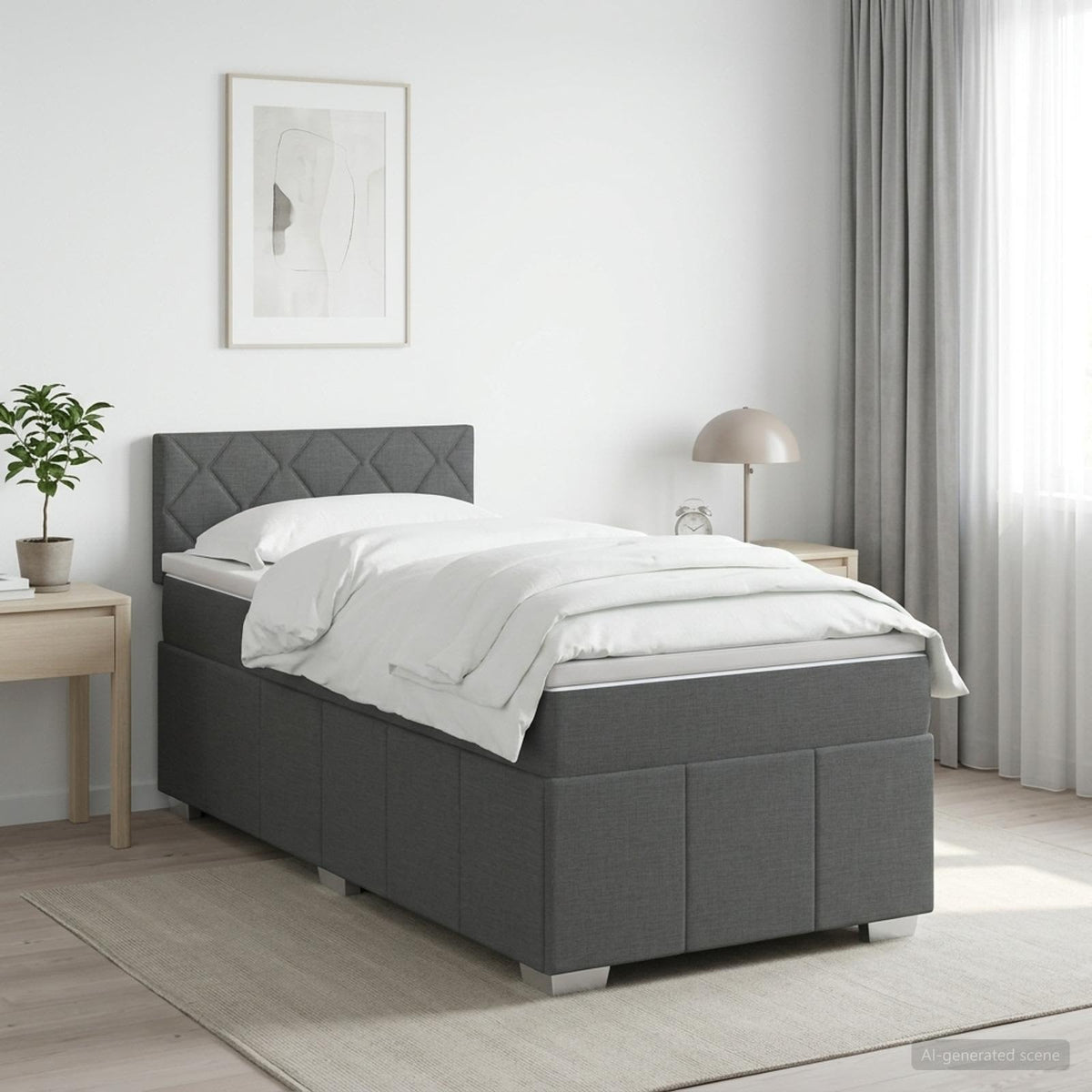 Boxmadras med topmadras Mørkegrå 80 x 200 cm Stof
