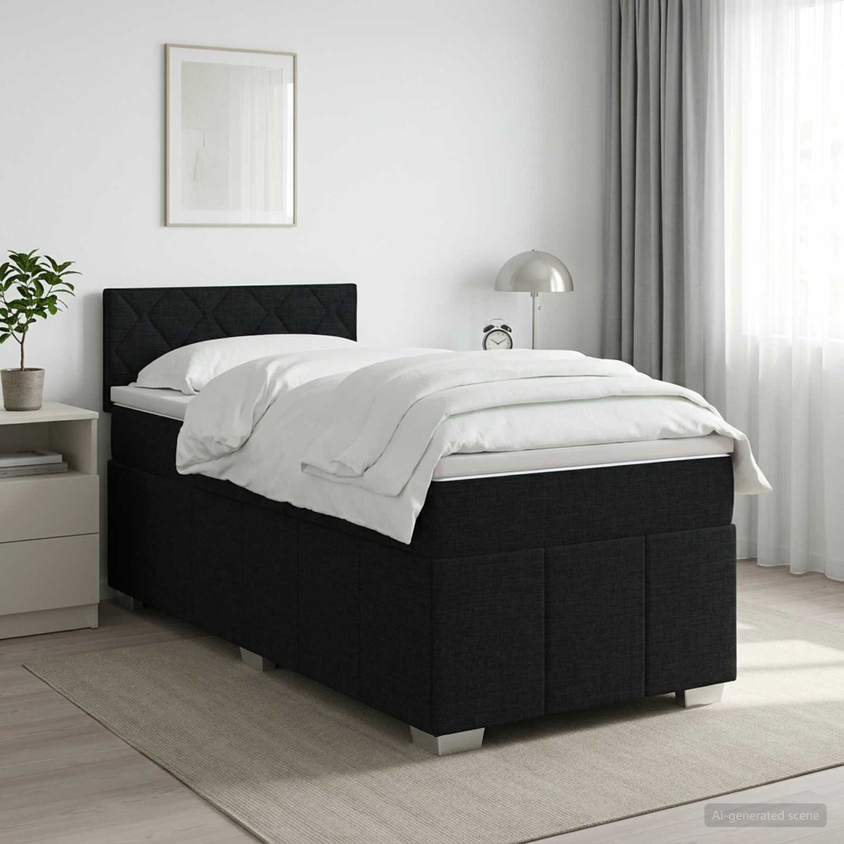 Boxmadras med topmadras med hovedgærde Sort 100 x 200 cm Stof