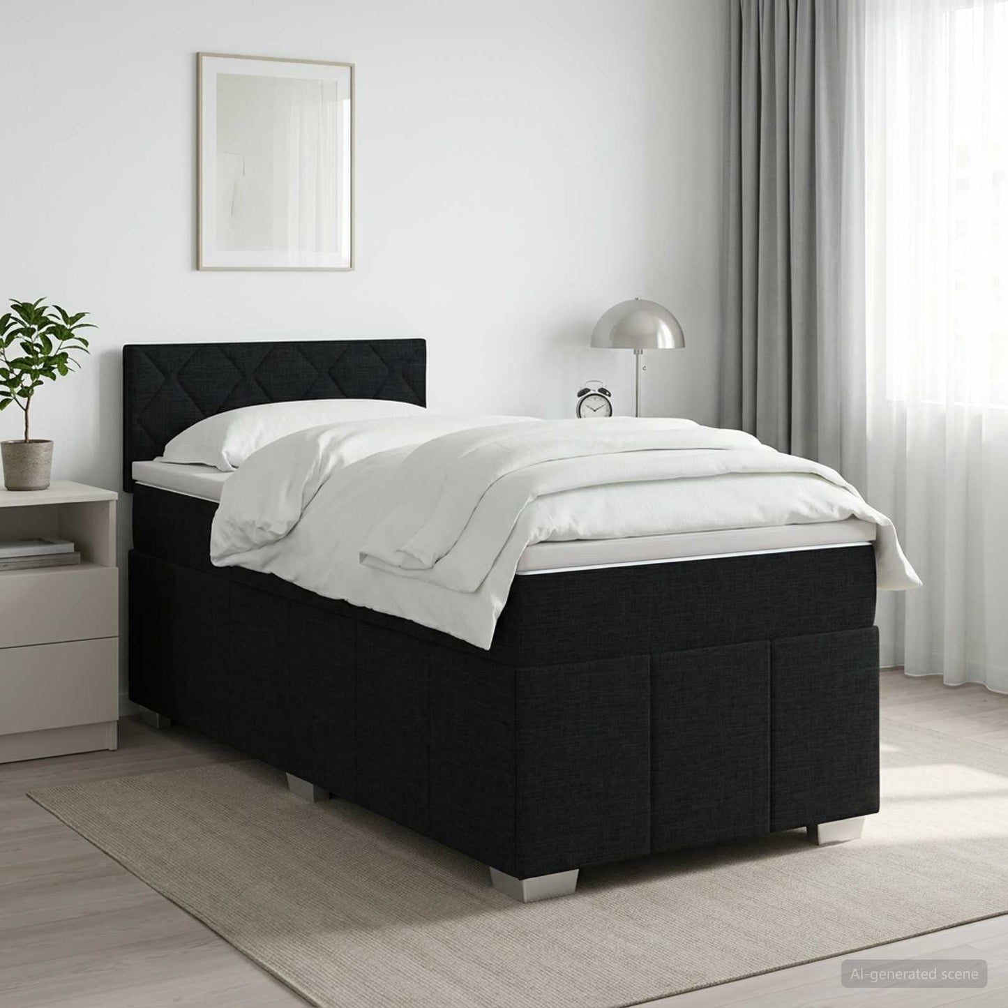Boxmadras med topmadras med hovedgærde Sort 90 x 190 cm Stof