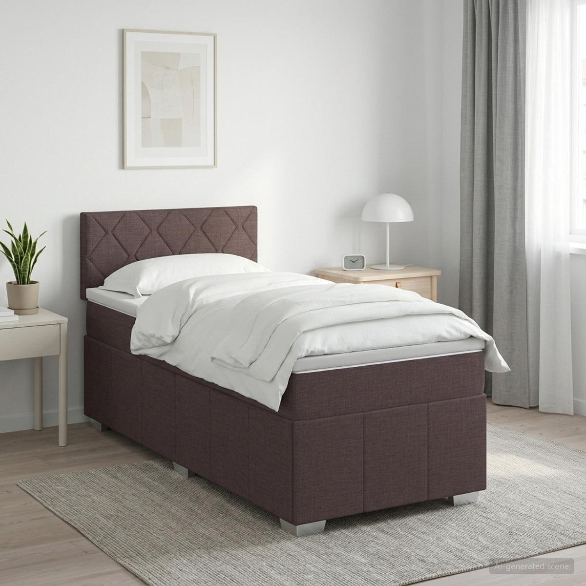 Boxmadras med topmadras Mørk Brun 90 x 200 cm Stof