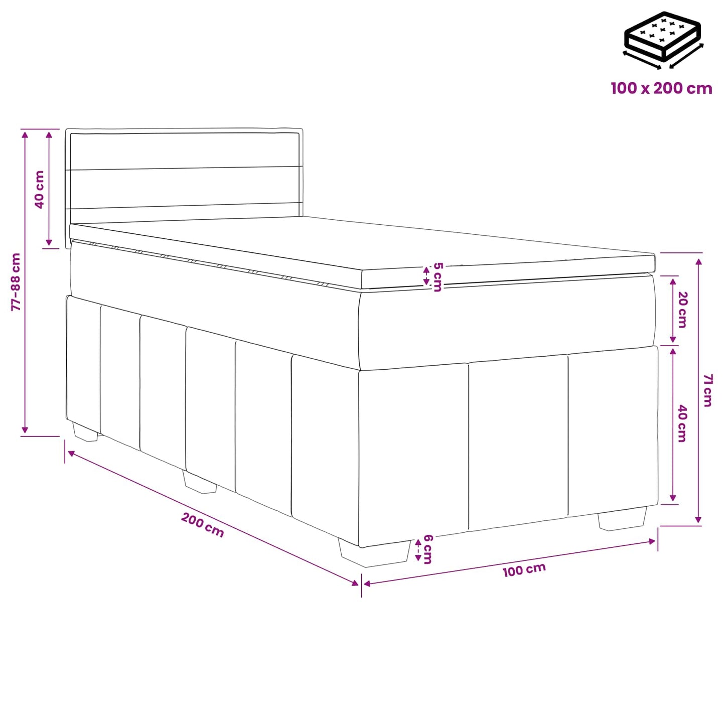 Boxmadras med topmadras Cremefarvet 100 x 200 cm Stof