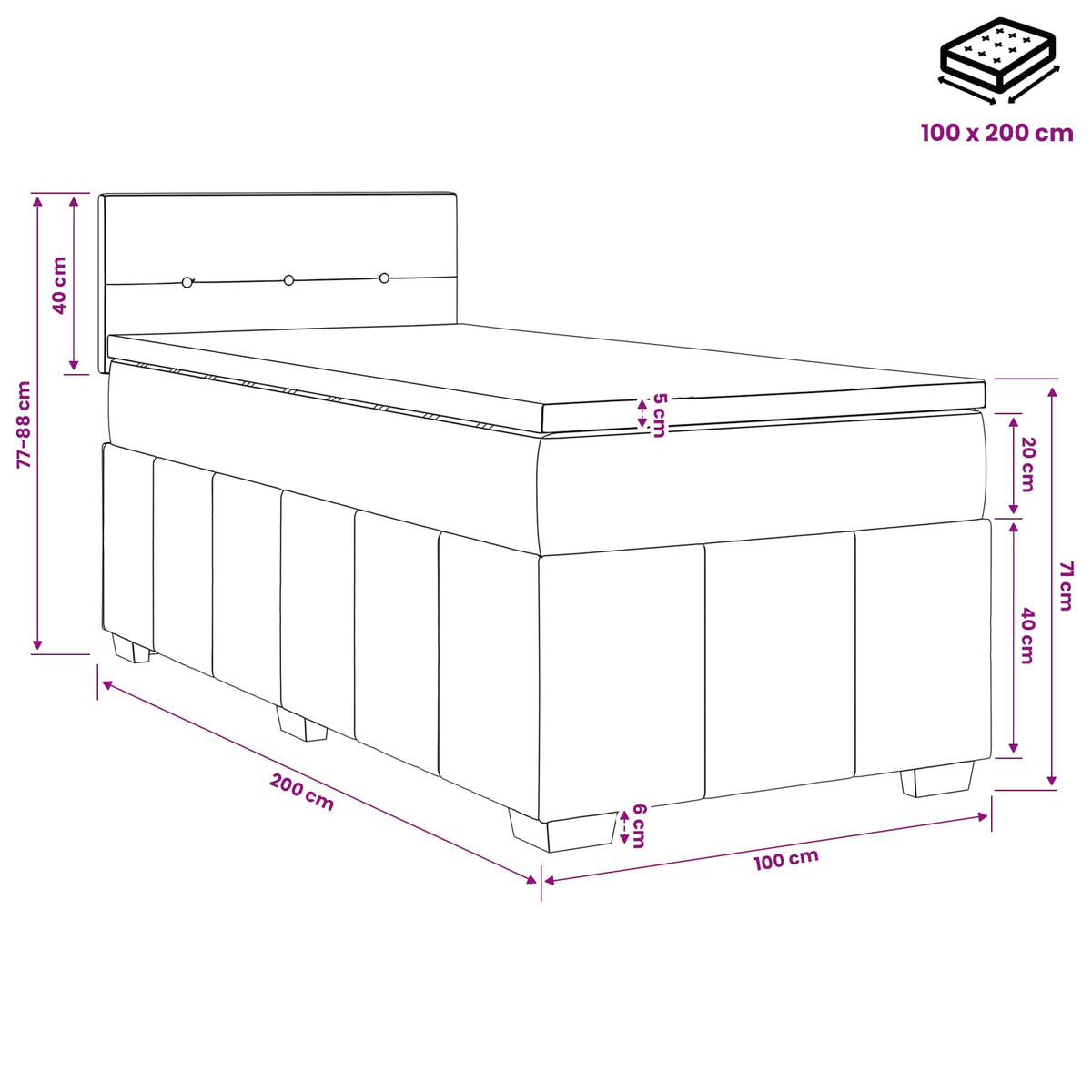 Boxmadras med topmadras Mørk Brun 100 x 200 cm Stof