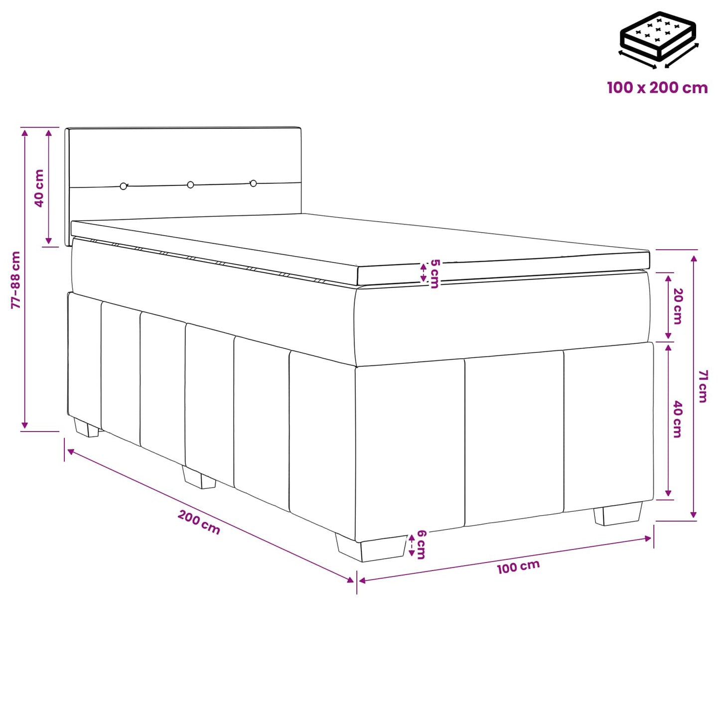 Boxmadras med topmadras Cremefarvet 100 x 200 cm Stof