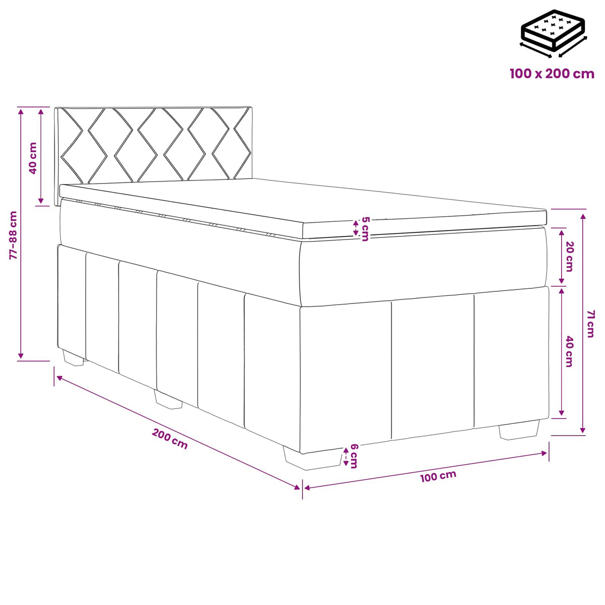 Boxmadras med topmadras Gråbrun 100 x 200 cm Stof