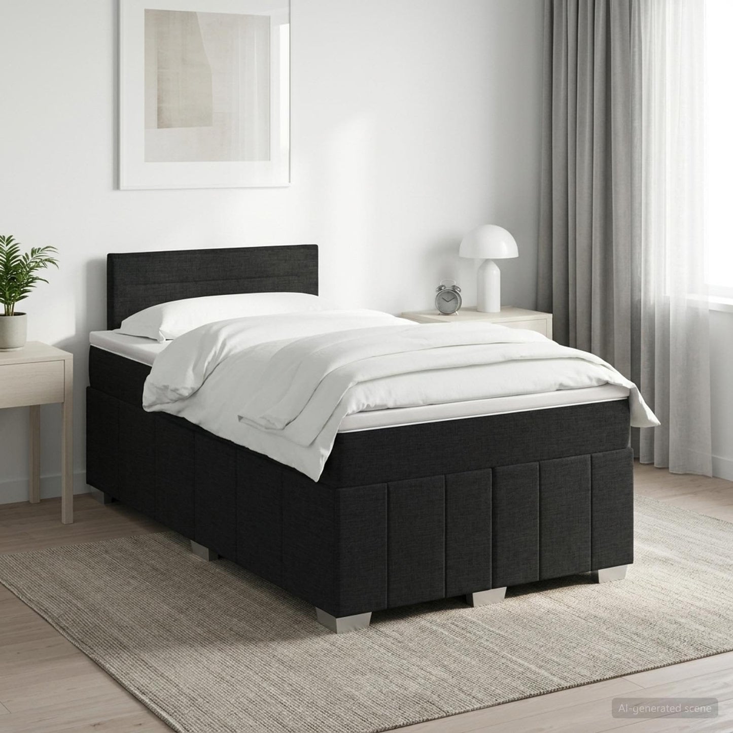 Boxmadras med topmadras med hovedgærde Sort 120 x 190 cm Stof
