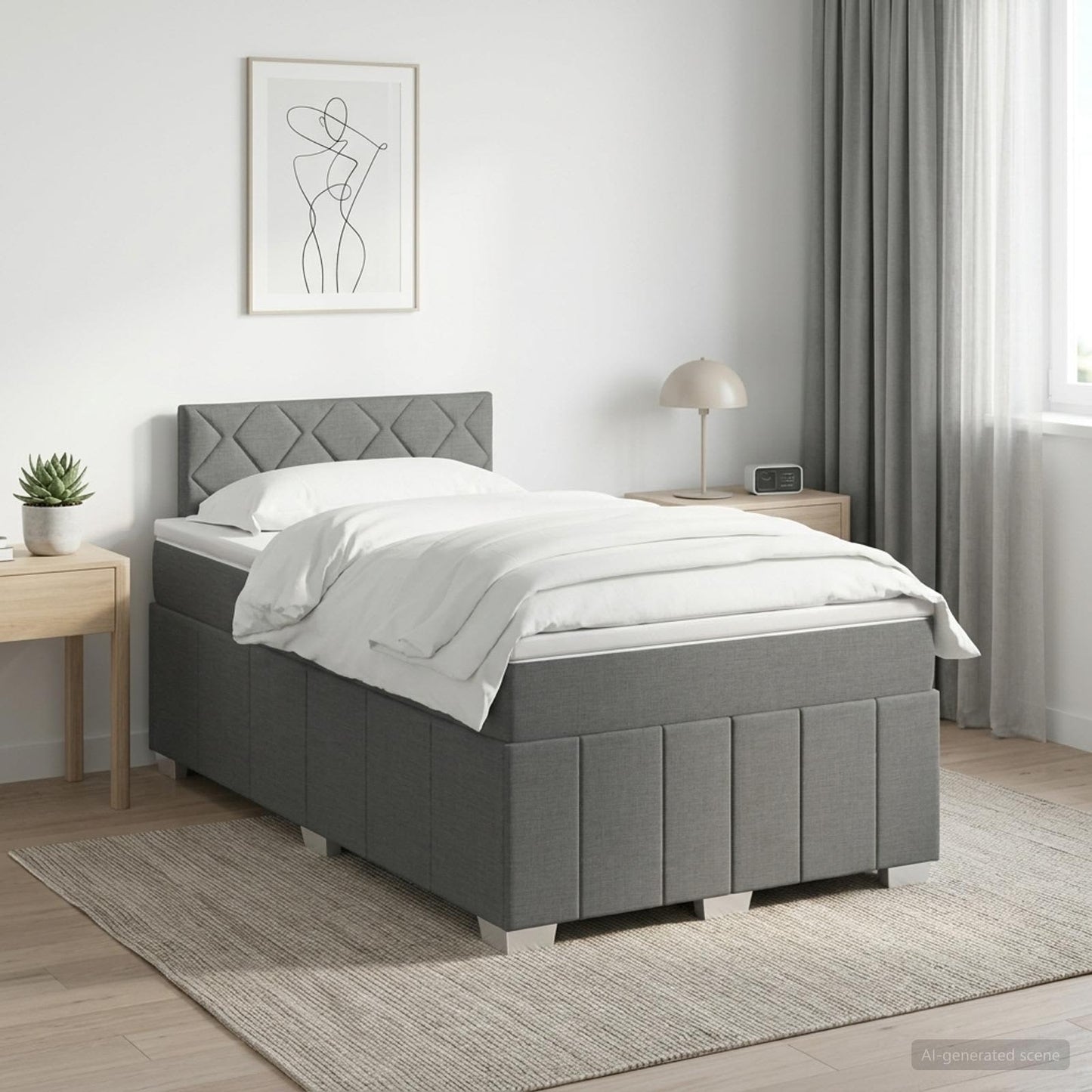 Boxmadras med topmadras Mørkegrå 120 x 190 cm Stof