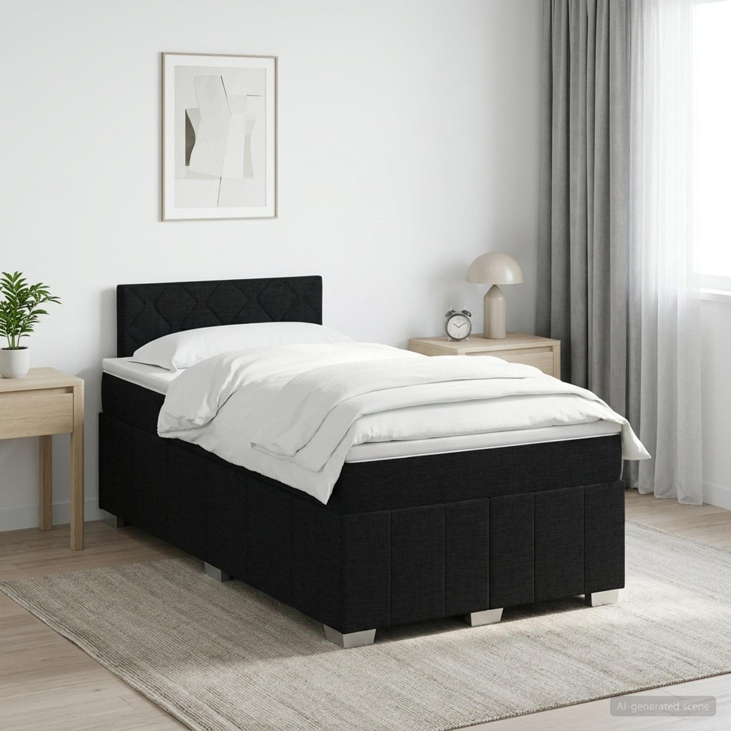Boxmadras med topmadras med hovedgærde Sort 120 x 190 cm Stof