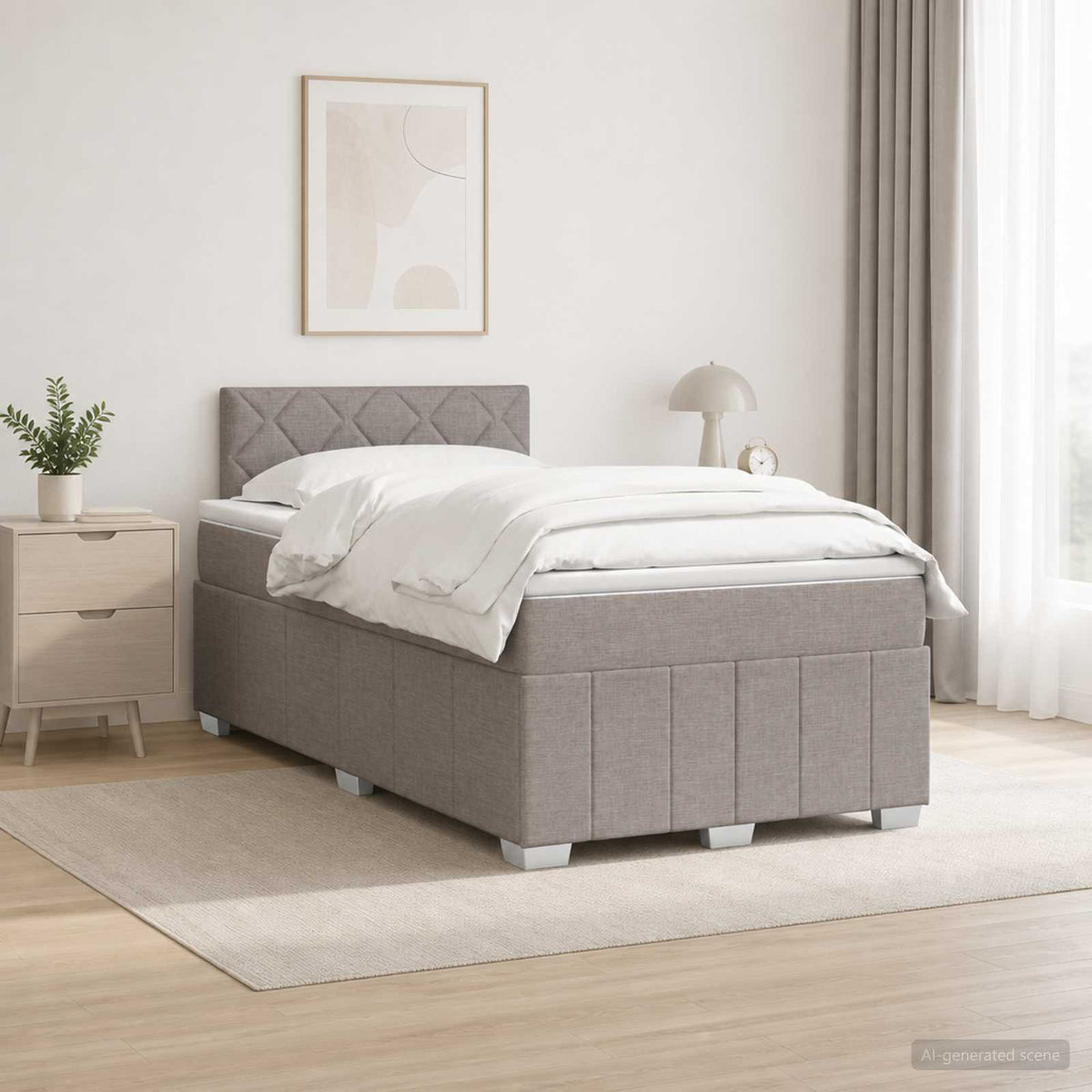 Boxmadras med topmadras Gråbrun 120 x 190 cm Stof