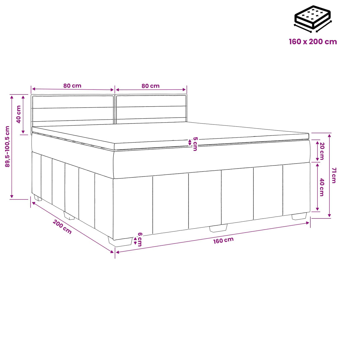 Boxmadras med topmadras Lysegrå 160 x 200 cm Stof